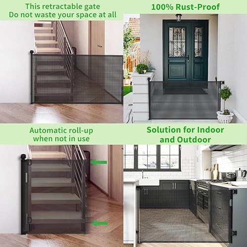 Miniatura 3 de Puerta retráctil mejorada para bebés para escaleras, 34 pulgadas de alto se expande 55 pulgadas de ancho, solución de seguridad ideal para perros,