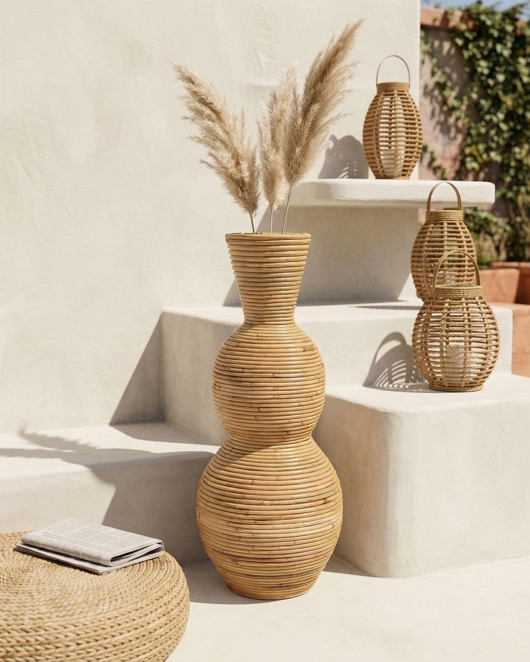 Wazon dekoracyjny rattanowy styl boho ozdobny 70 cm naturalny Symi