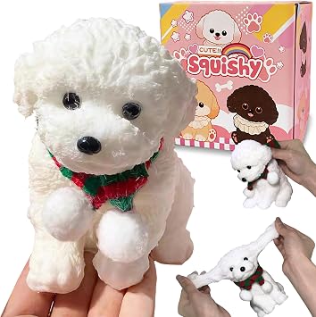 Big Taba Squishy Dog, Handmade Squishy Dog Stress Relief Toy, Sensory Fidget Toys for Kids & Adults, Cute & Soft Teddy Dog Design, Squeeze Toys Gift for Relaxation and Fun White Teddy Dog