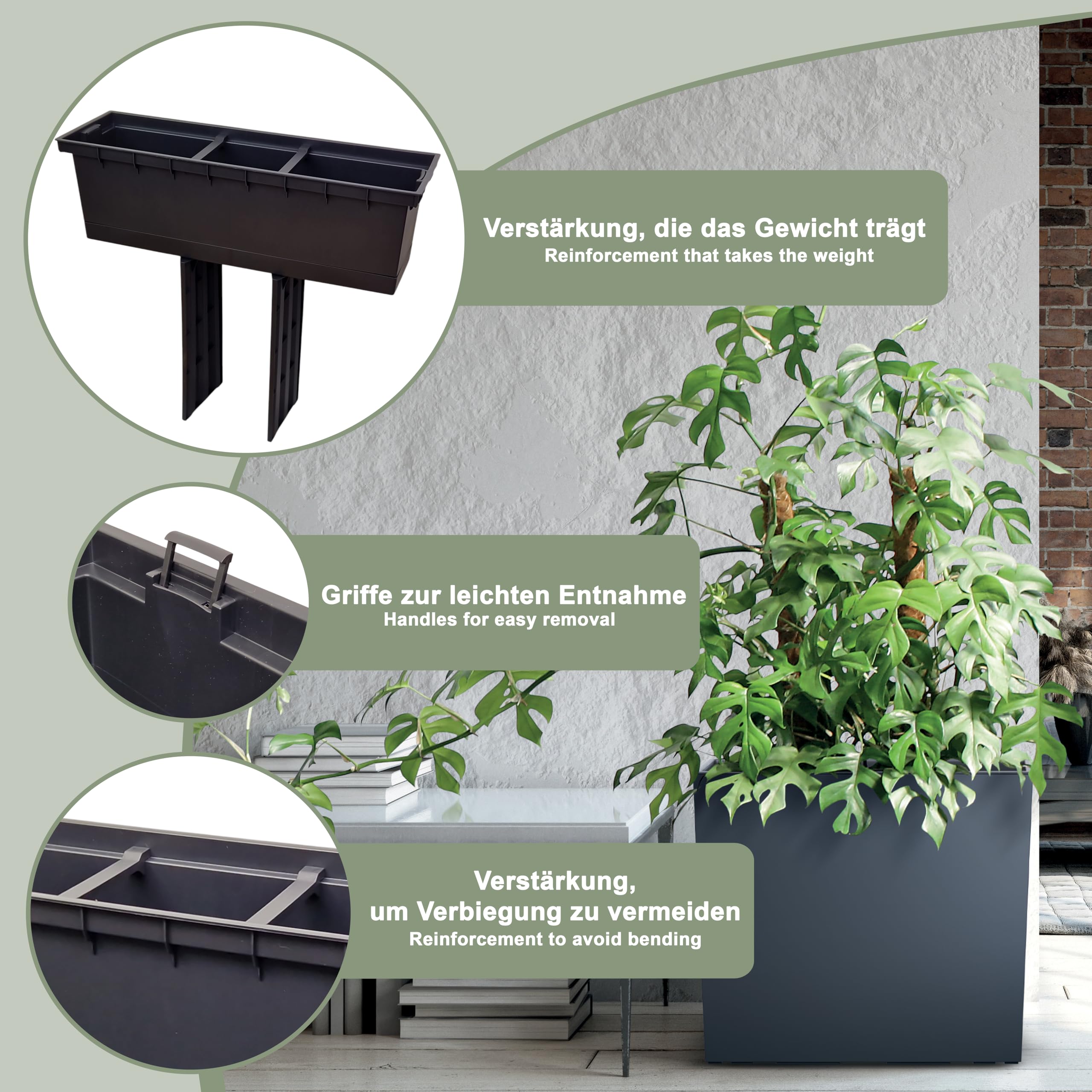 Fioriera 77x23x68cm in plastica, resistente agli agenti atmosferici e versatile - ideale per balconi e interni - dal design elegante | Antracite