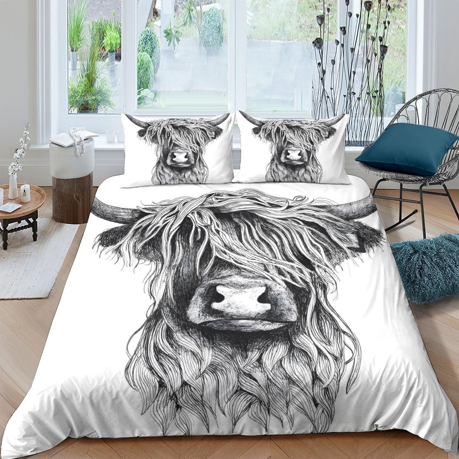 3D Printed Highland Cow Quilt Cover, Microfiber Bedding Cover Hidden Zipper