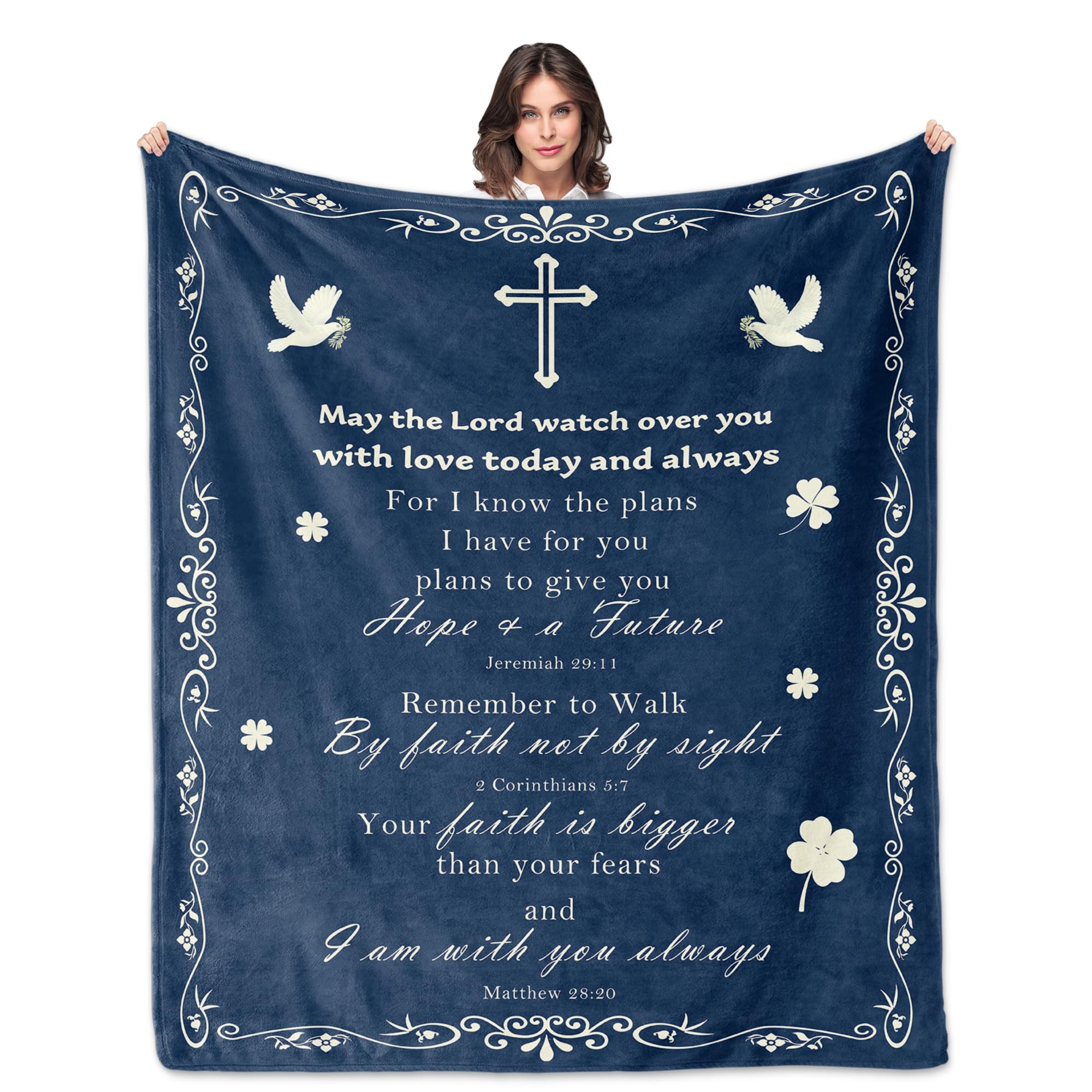 Christian Gifts for Women, Inspirational Spiritual Scriptures Religious Gifts for Women Men Catholic Bible Verse Blessed Blanket 60"X 50" Faith Prayer Praying Men Woman Birthday Gift