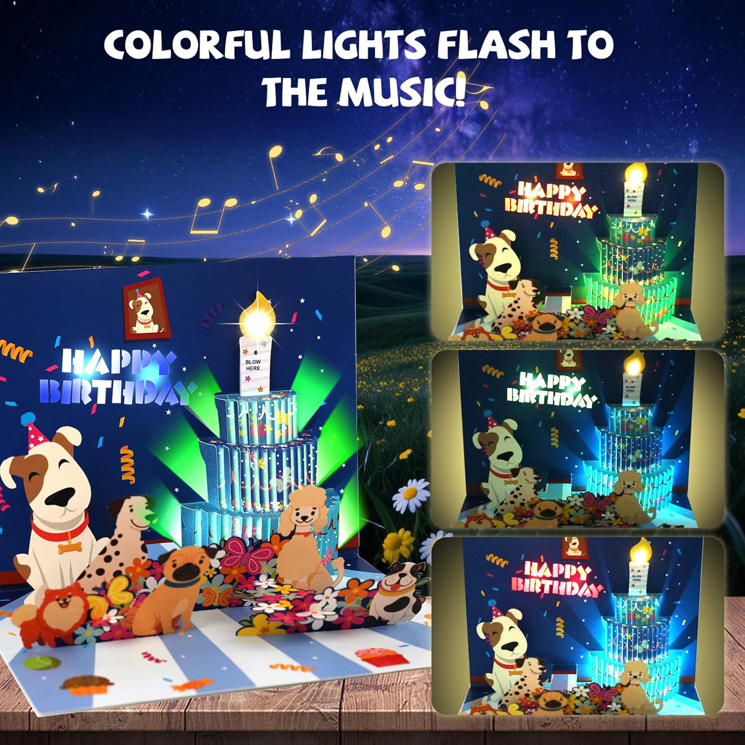 Pop Up Birthday Card, Music & Lights Birthday Card, Blow Out Candles Happy Birthday Cards, Funny Dog Birthday Cards for Boys, Girls, Men, Women, Husbands, Wife and Dog Lover - Image 2