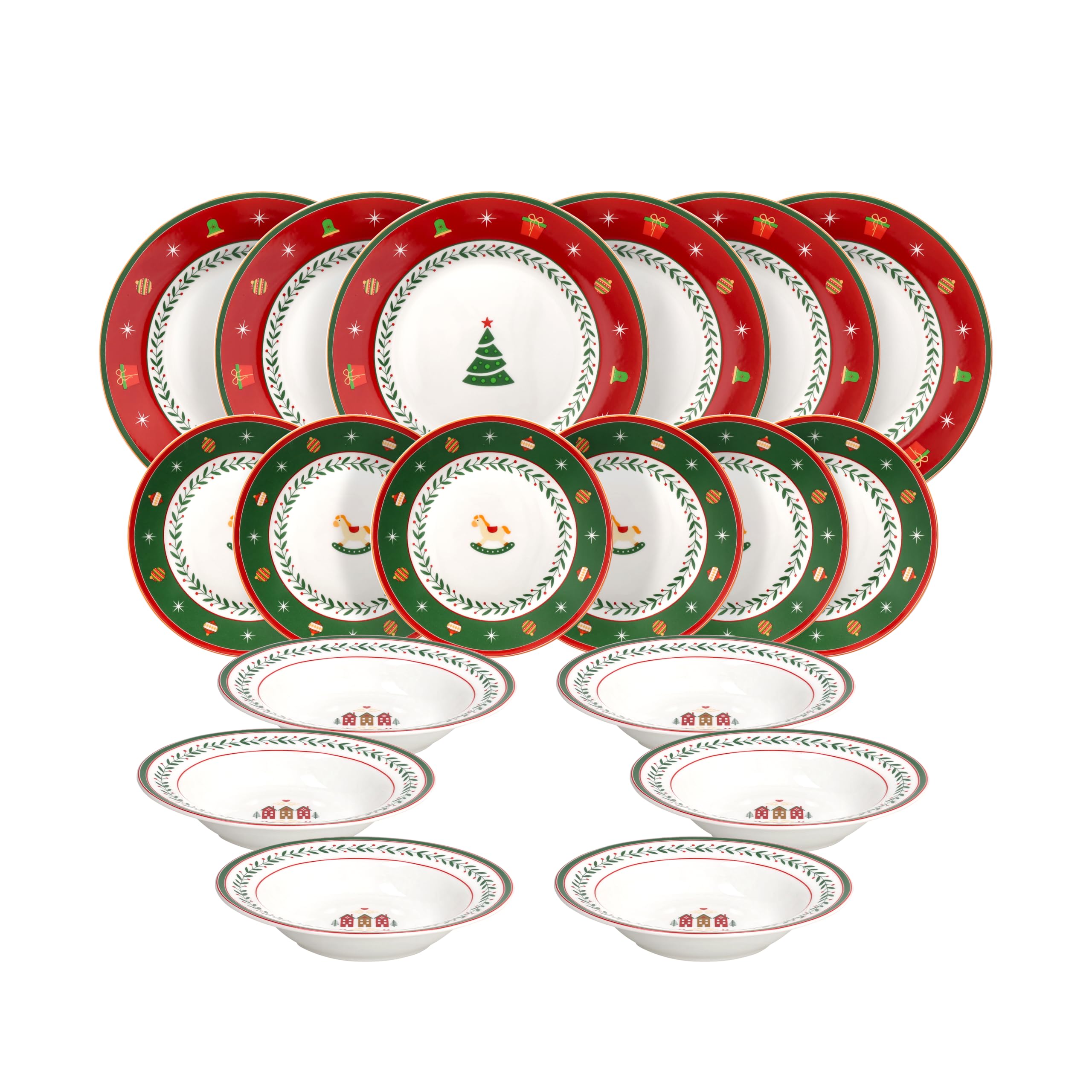 Tognana Christmas Toy, Servizio piatti 18 pezzi per 6 persone, Porcellana, Multicolor