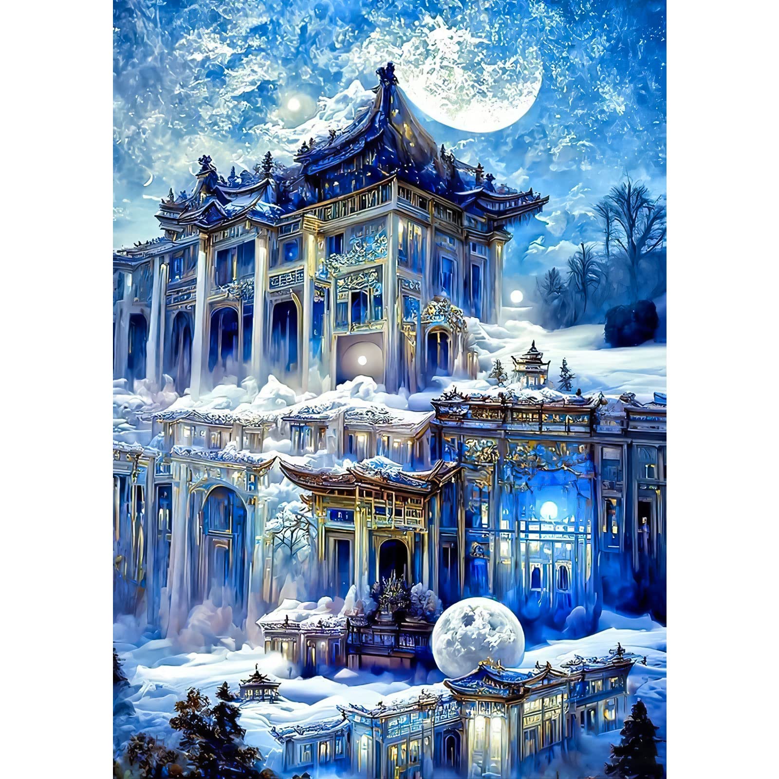 EOBROMD Blue Castle Diamond Painting Kits for Adults, 5D Diamond Art Kits for Kids Beginners, DIY Paint by Numbers with Full Drill Diamond Dots Paintings for Home Wall Art Decor 12x16inch/30x40cm