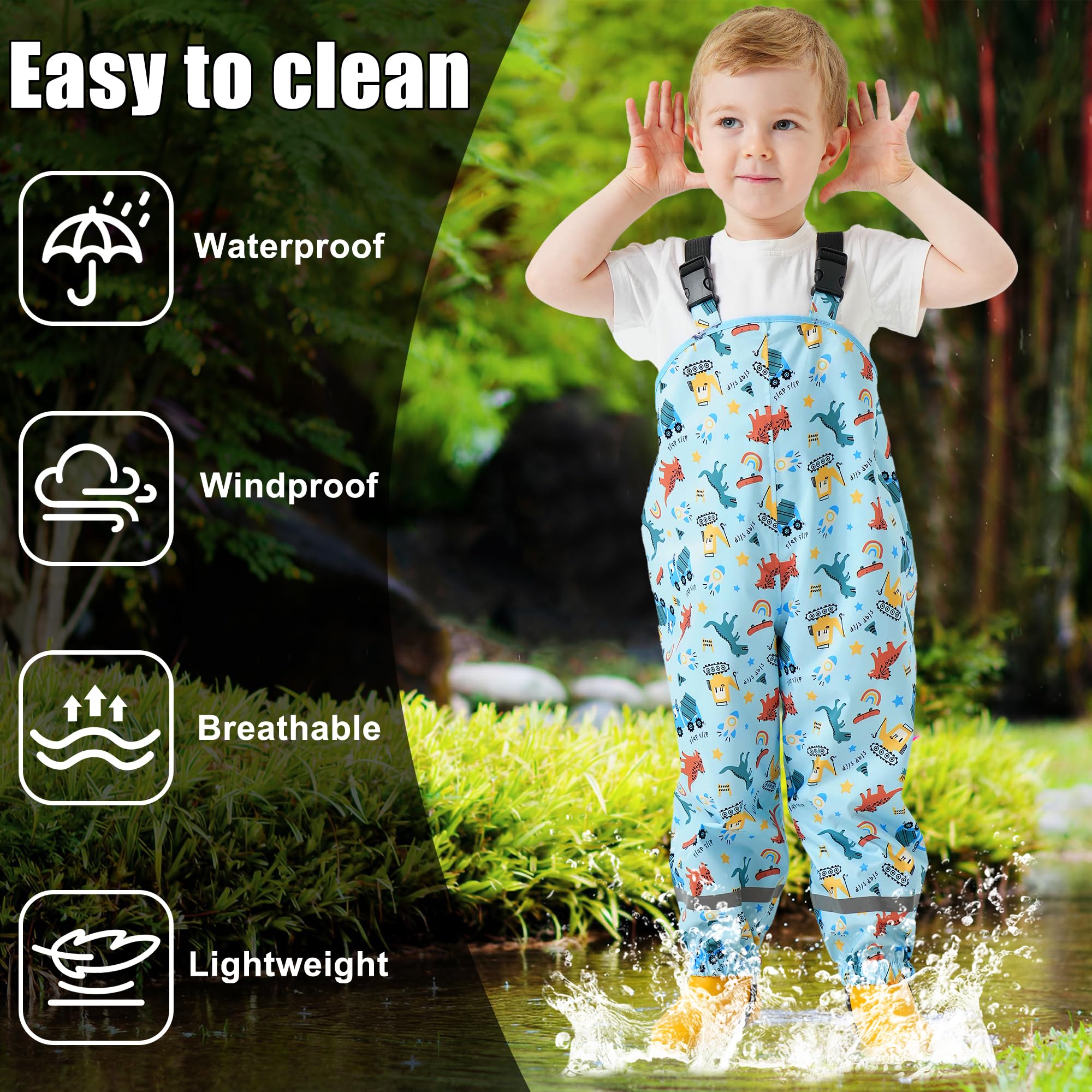 Regenhose Kinder Matschhose Jungen Mädchen Wasserdicht Winddicht Regenlatzhose Atmungsaktiv Ungefüttert Buddelhose Unisex Reflektierend Regenbekleidung für Kleinkind Baby 2-7 Jahre, 86-140