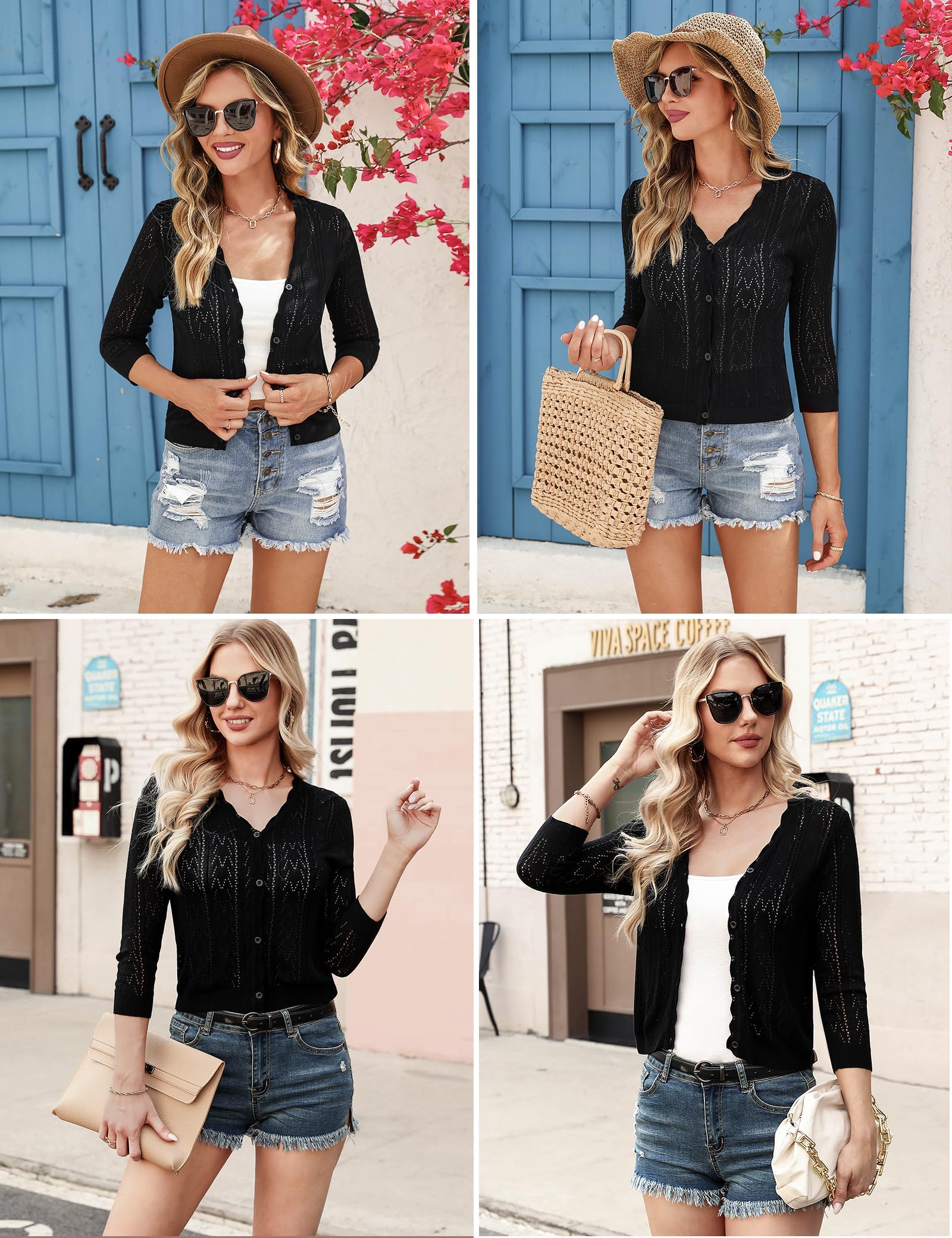 Gyabnw Damen Strickjacke 3/4 Ärmel Bolerojacke Casual Einfarbig Cardigan Freizeit Sommerjacke Outerwear