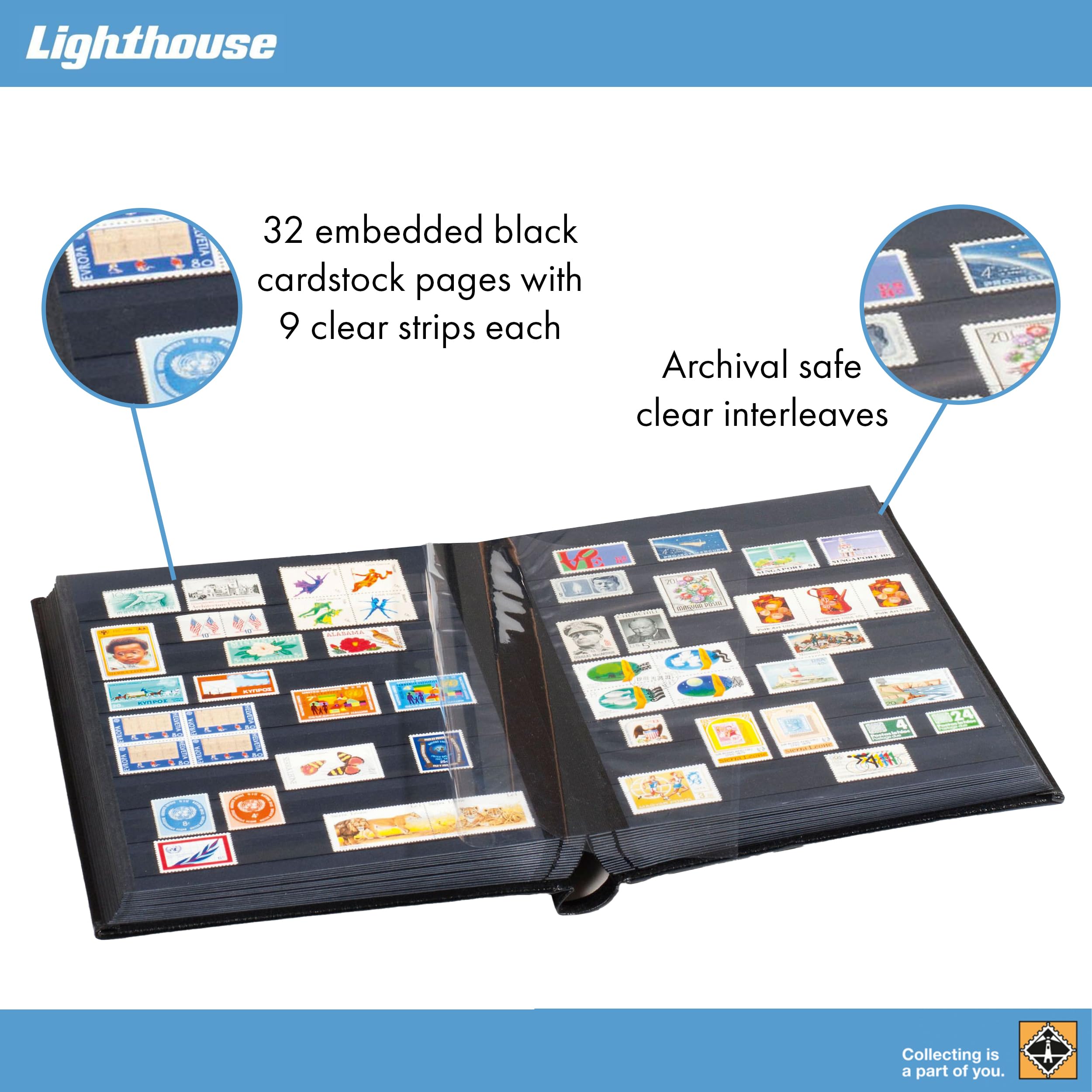 Lighthouse 32 Page Leather Stamp Stockbook with Matching Slipcase