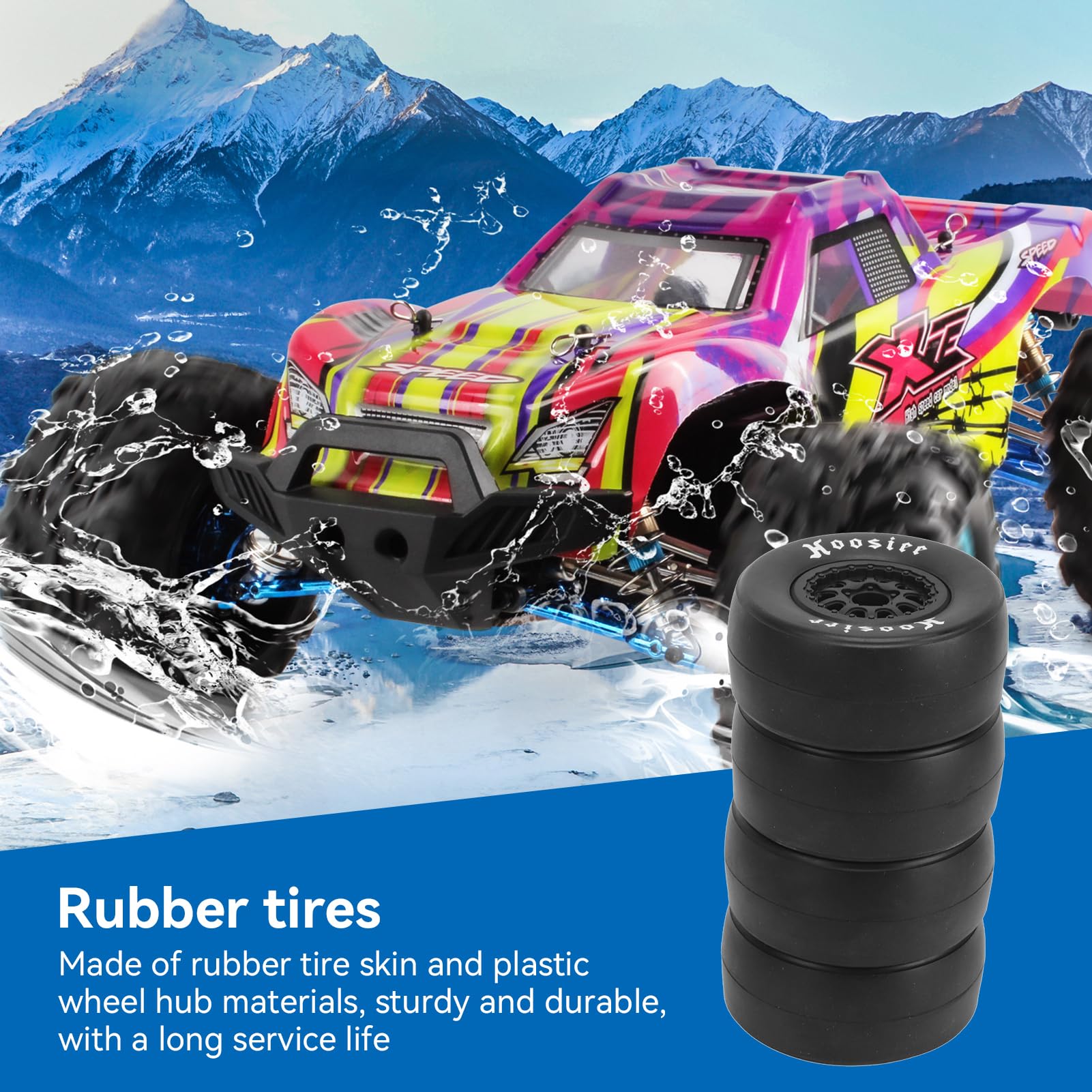 HERCHR 4 Pezzi Pneumatici in Gomma Ruote da 102 Mm E Cerchioni con Mozzo Esagonale da 12 Mm Compatibili con 1/10 Fuoristrada Telecomando Auto RC Fuoristrada