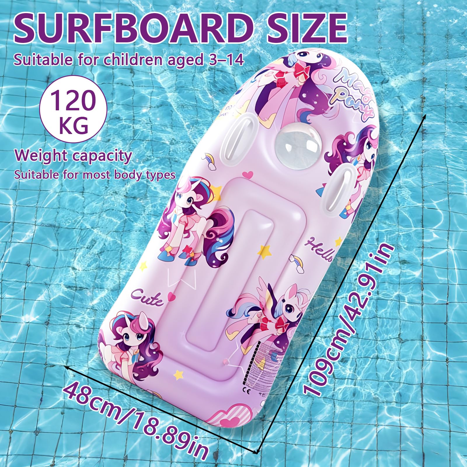 CIYIN Tavole da Surf Gonfiabile, Bodyboard Gonfiabile con Manici, Tavola da Nuoto Gonfiabile per Bambini, Tavoletta Mare Bambini per Scivoli d'Acqua, Spiagge, Piscine - 110 x 46cm