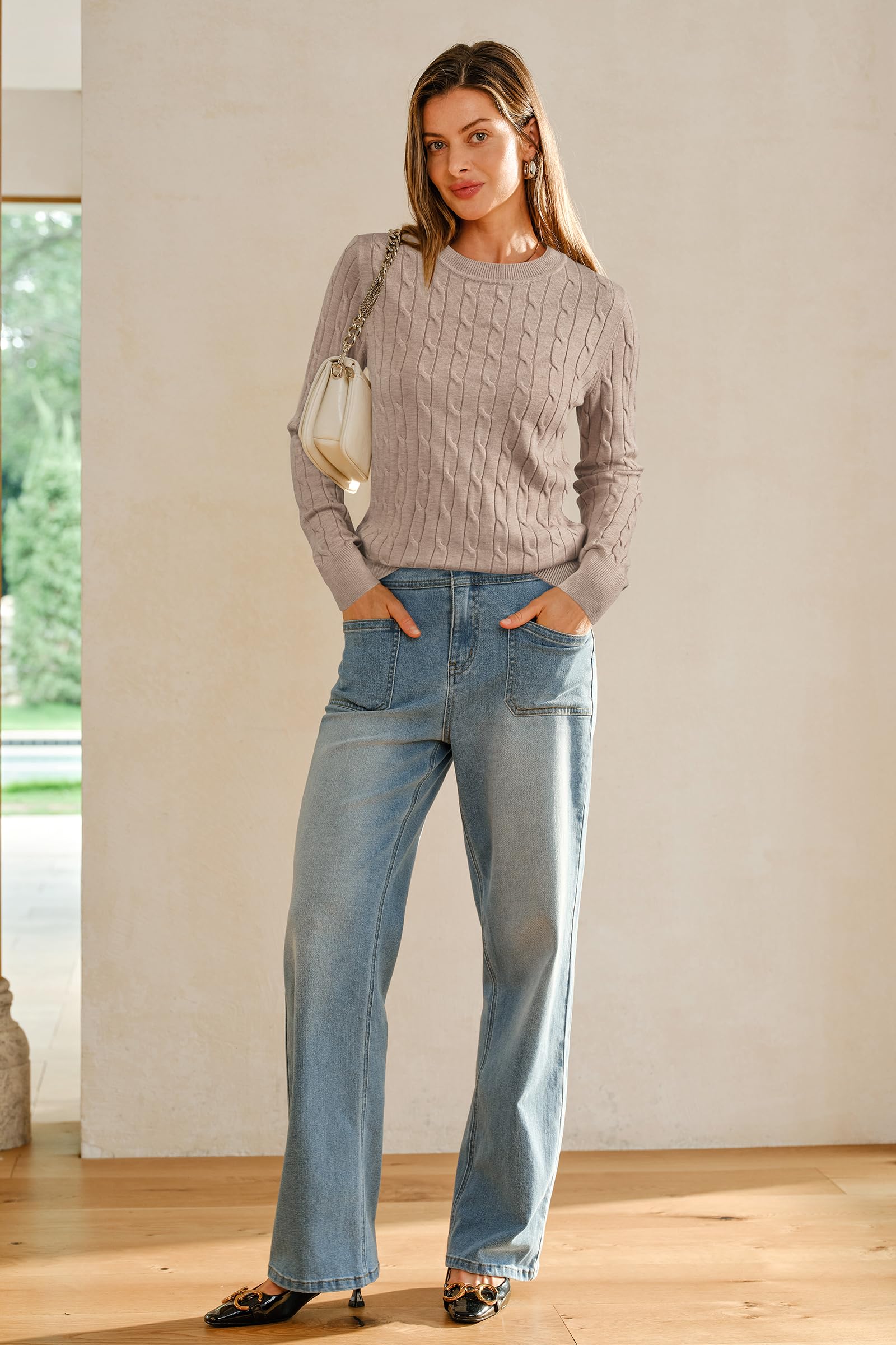 Arach&Cloz Donna Misto Cashmere Elegante Autunno Inverno Caldo Lavorato a Maglia Pullover Girocollo Maglione Camicetta Top