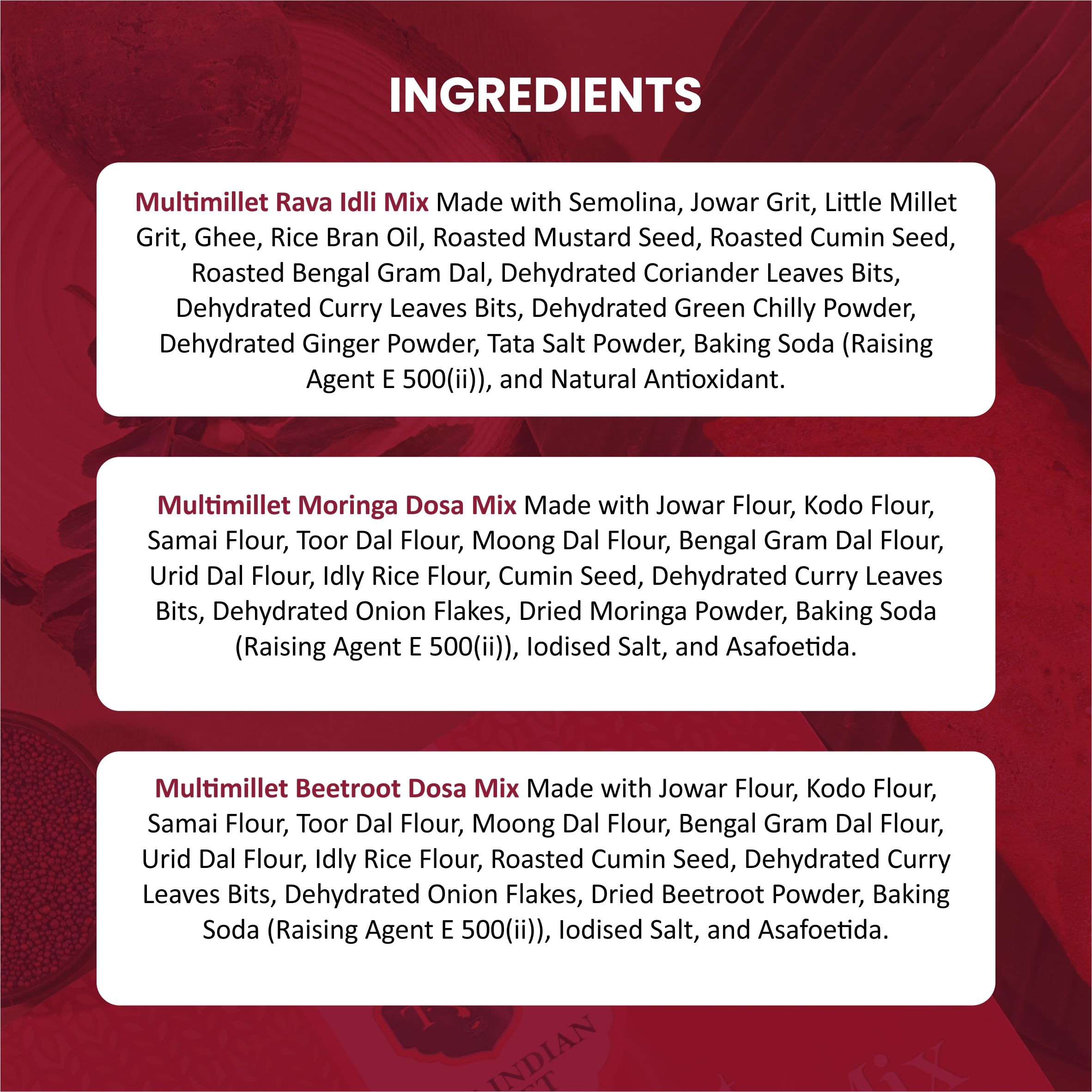 The Indian Diet Multi Millet Instant Idli-Dosa Mix Breakfast Combo | High Fiber, Protein | Pack of (3 � 350 g) | No Palm Oil, No Added Preservatives | Moringa & Beetroot Mix 3