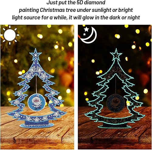 Miniatura 3 de Kit de adornos de árbol de Navidad con pintura de diamante 5D que brilla en la oscuridad, pintura de diamante de doble cara para decoración de