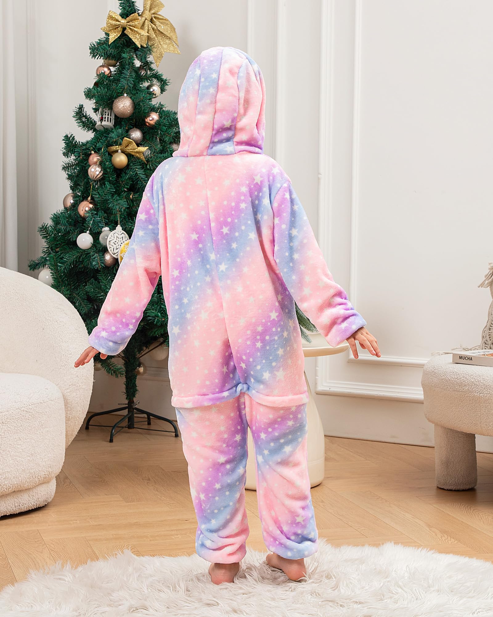 KAKU NANU Wärmender Kinder-Fleece-Overall mit Regenbogen Muster–Bequemer Einteiler mit 2 Taschen für Mädchen (2-10 Jahre)