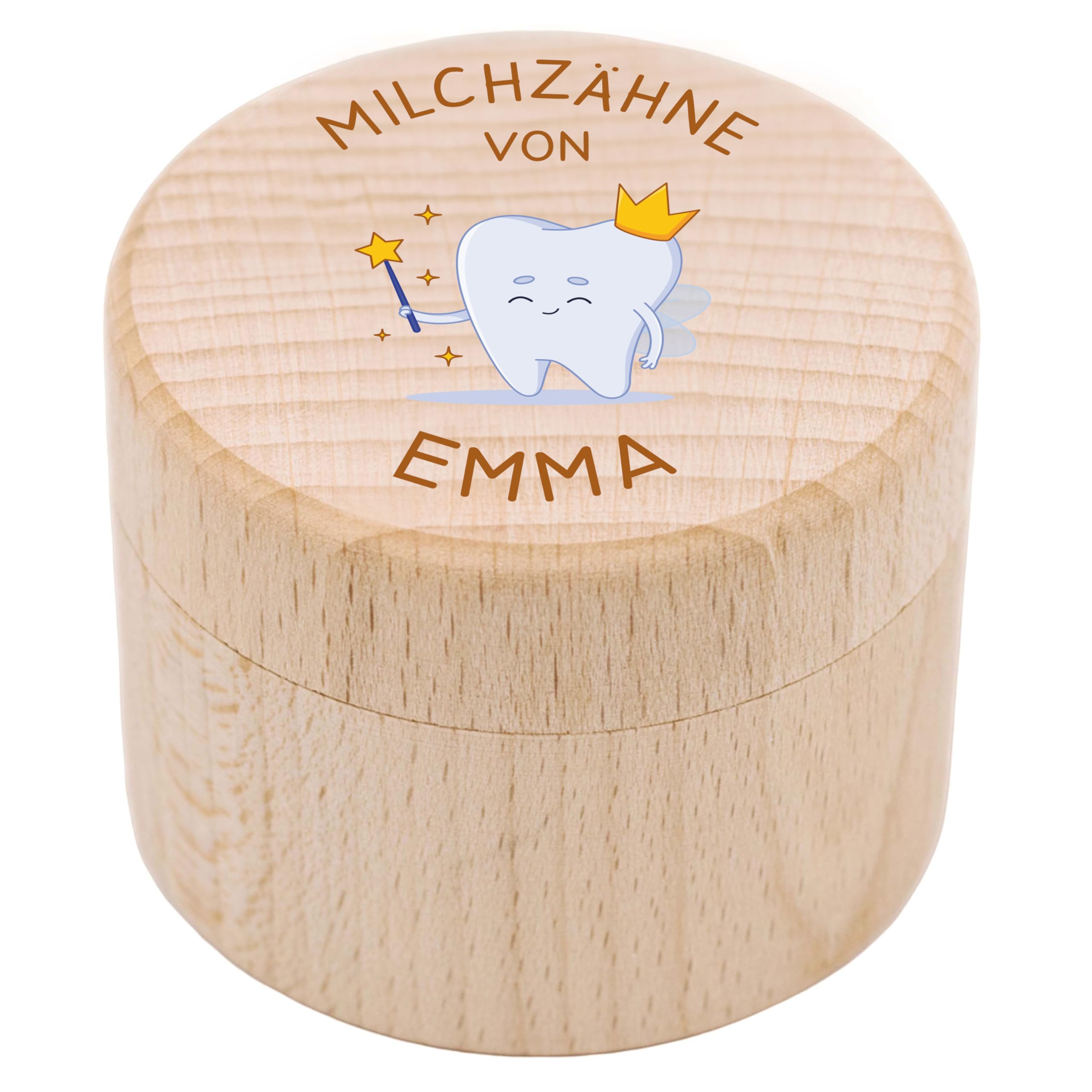 LAUBLUST Personalisierte Milchzahndose mit Namen - Runde Zahnbox mit Zahnfee | Zahnfee Geschenk für Jungen & Mädchen - Milchzahnbox & Zahndose aus Holz als Andenken für Kinder