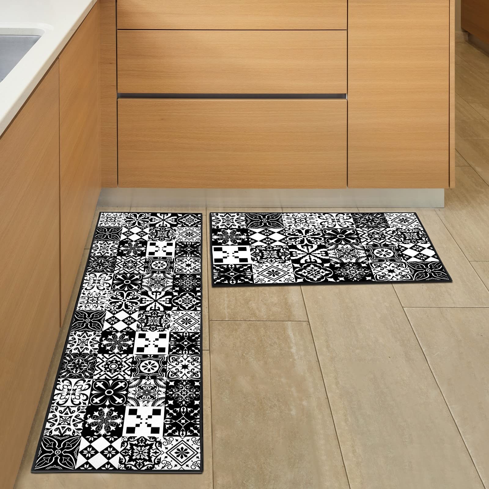 Lot de 2 Tapis de Cuisine antidérapant Lavable, 40x60 + 40x120 cm
