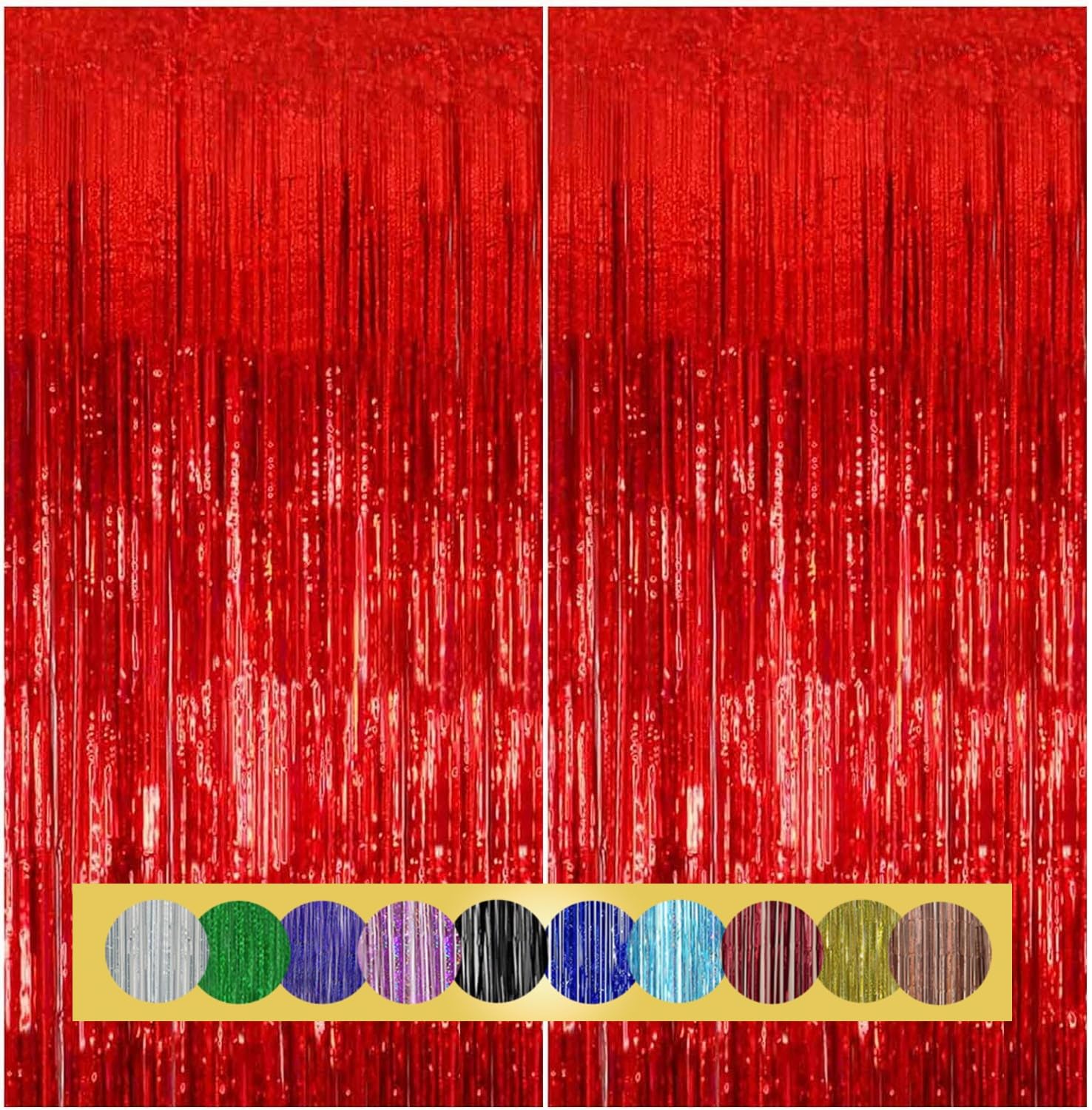 Montegoni 2pcs 3.3ft x 8.2ft Glitter Red Tinsel Curtains, Foil Fringe Streamers for Party Decor - New Year, Birthday, Baby Shower, Wedding, Holiday Backdrop Decoration — image 1