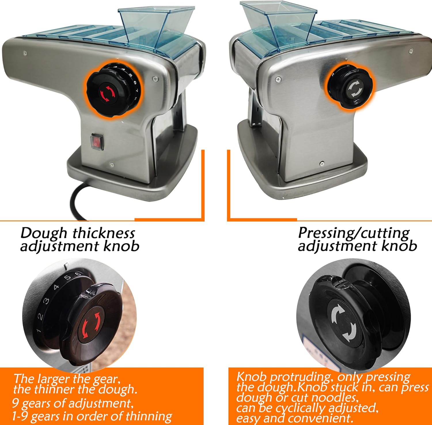 Electric Pasta Maker stainless steel Fresh Pasta Dough Roller Electric Automatic Noodle Machine with 4 Adjustable Thickness Settings Dumpling Wrapper Multifunctional Noodles Maker 110V