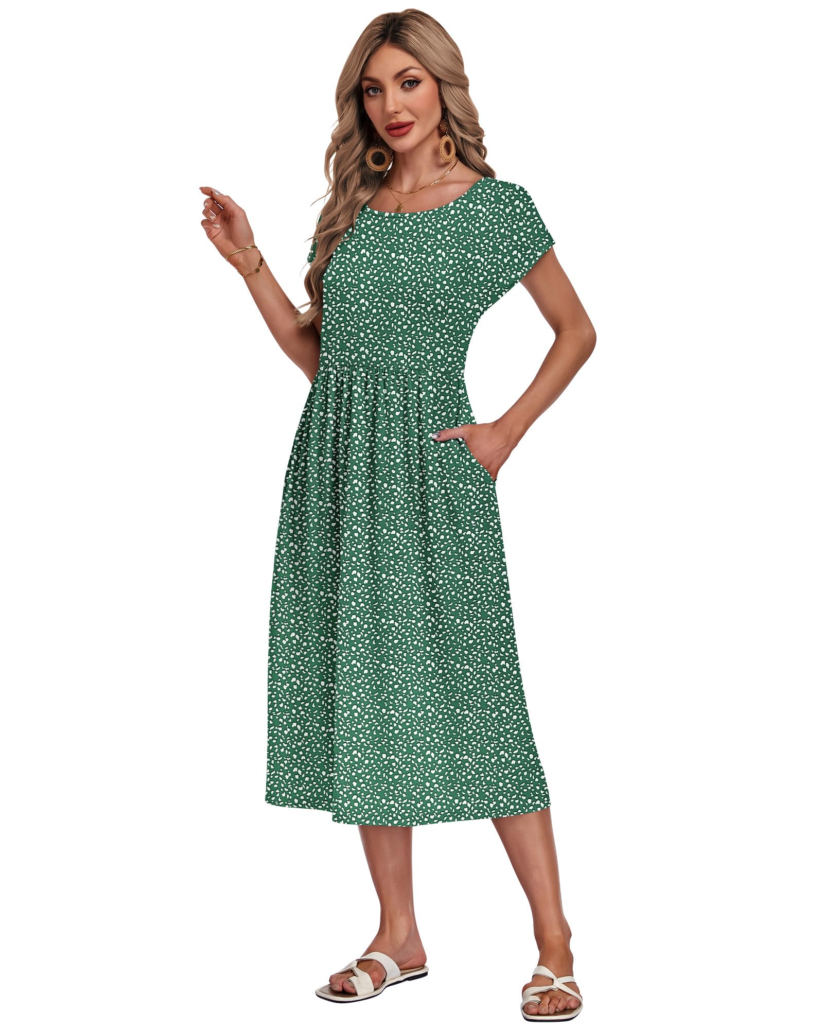 AUSELILY Damen Sommer Kleider Kurzarm Midikleider Lockeres Langes Sommerkleider A-Linie Luftiges Shirtkleider mit Taschen