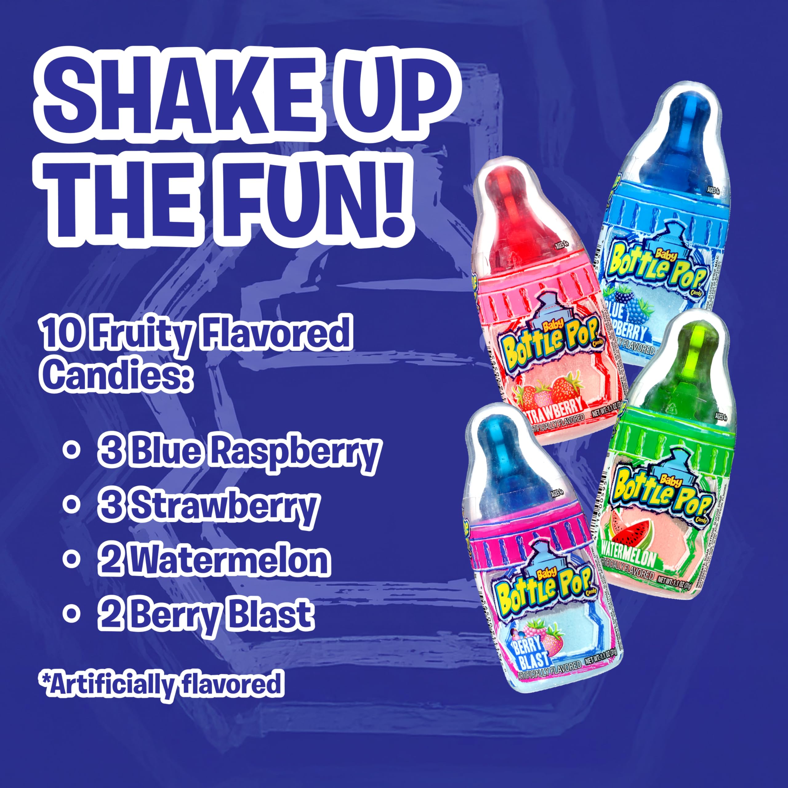 Baby Bottle Pop Paquete variado de fiesta de regreso a la escuela – 10 paletas envueltas individualmente con salsa de azúcar en polvo en varios sabores frutales – Caramelos/suministros divertidos para