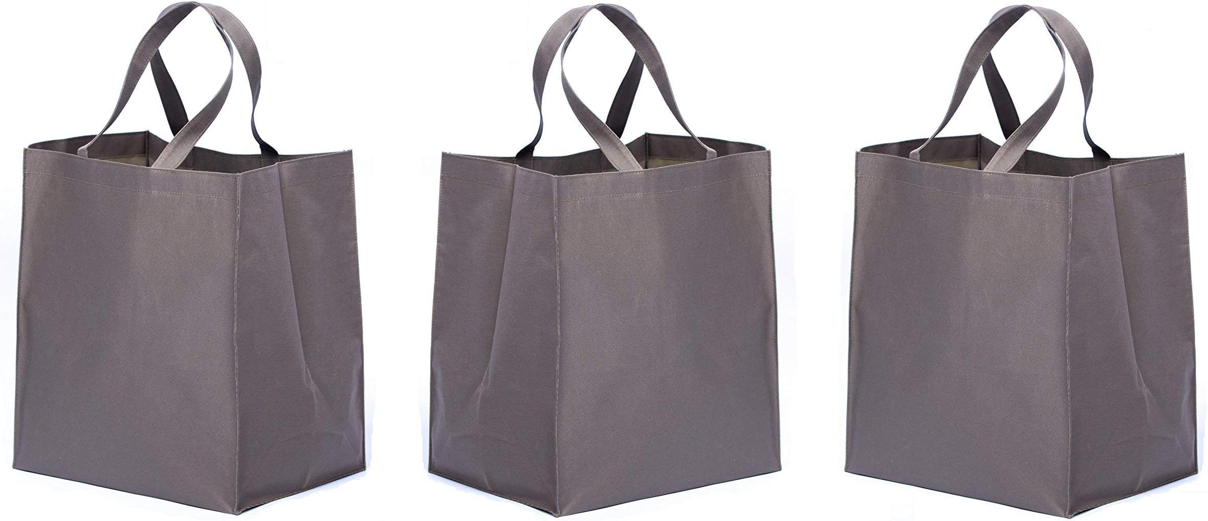Reusable Grocery Shopping Tote | Pack of 3 that Holds 120 Lbs Foldable and Self Standing | Silicone Handle included (Beige)