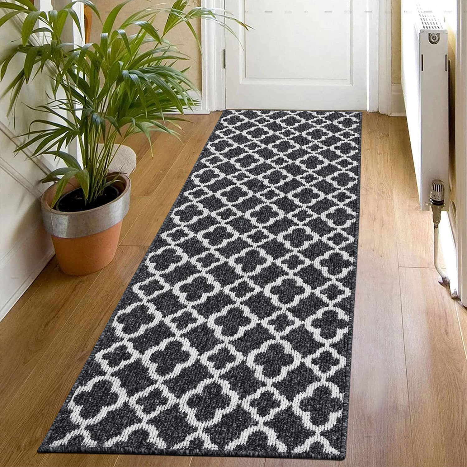 SHACOS Hallway Runner Rug Non Slip 50x150 cm Washable Hall Runner Narrow Rug Floor Carpet Runners for Kitchen Hallway Entryway, Black
