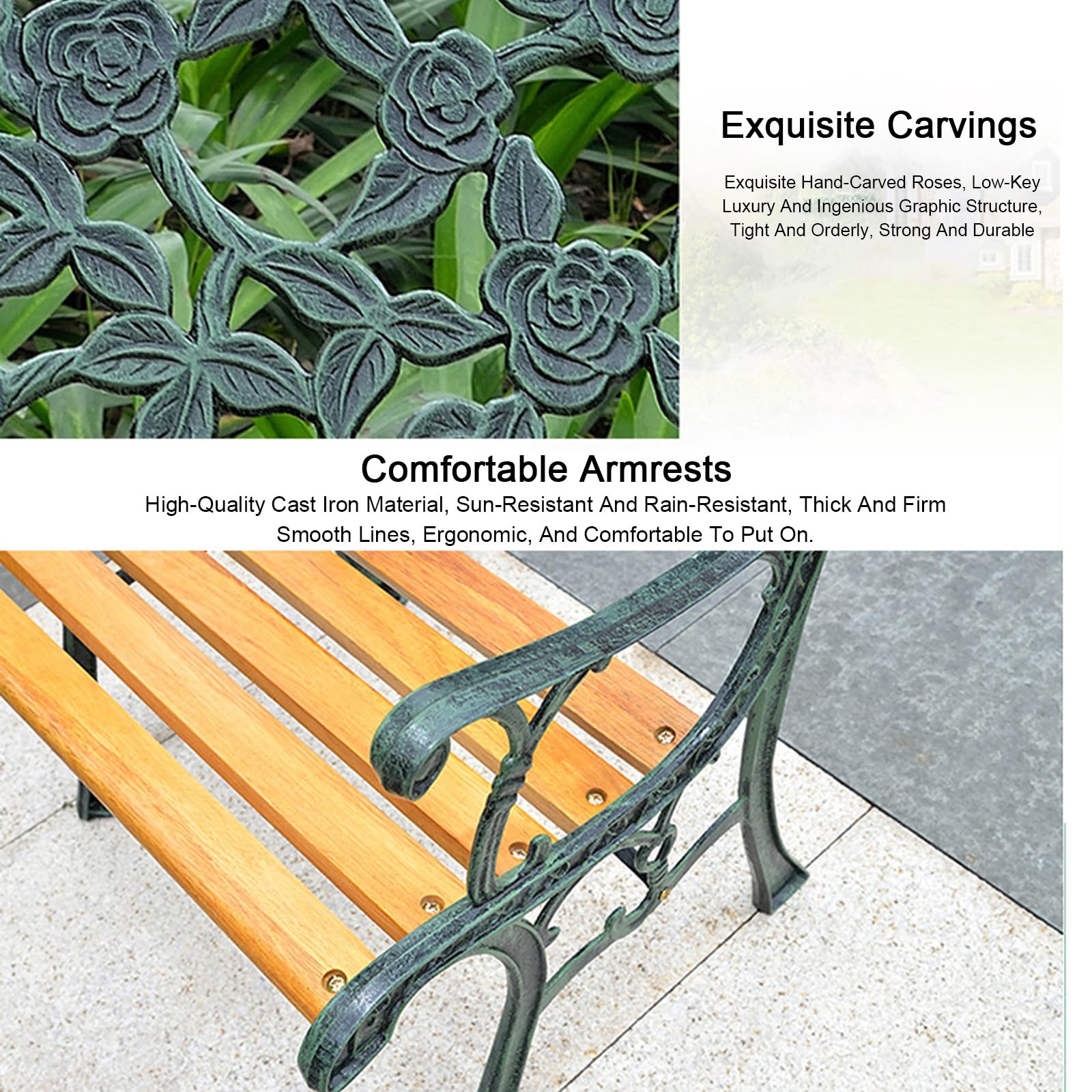 Panche da Giardino per Interni/Esterni, Panchina da Esterno con Schienale, Panca Giardino per Patio, Prato, Balcone, Cortile, Veranda, Carico Massimo 200 kg