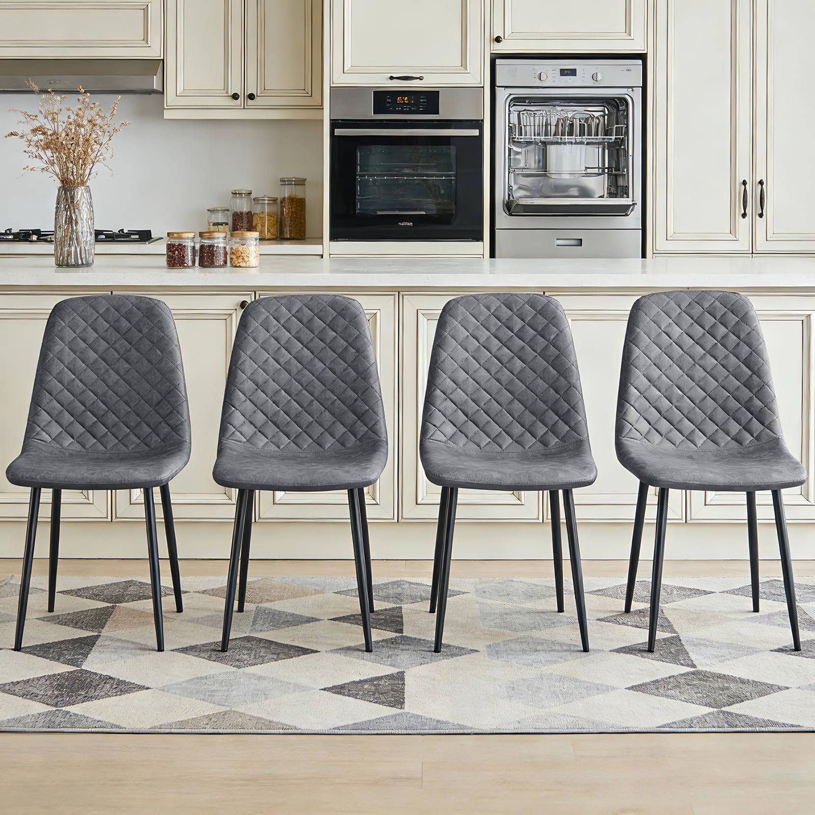 JaHECOME Grey Dining Chairs Set of 4 Faux Leather Fabric Upholstered Seat Living Room Chairs Metal Legs for Kitchen Lounge Home Office