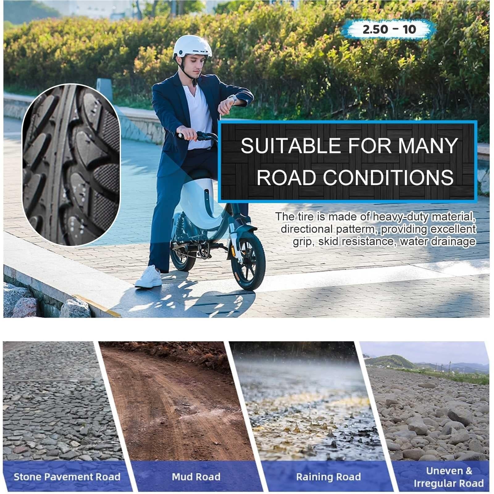 2.50-10 Opona do Motocykli Terenowych Opona Uliczna Kompatybilna z 14x2.50 | 33J 4 PR Maksymalne Obciążenie 253 Funtów(B enhanced type)