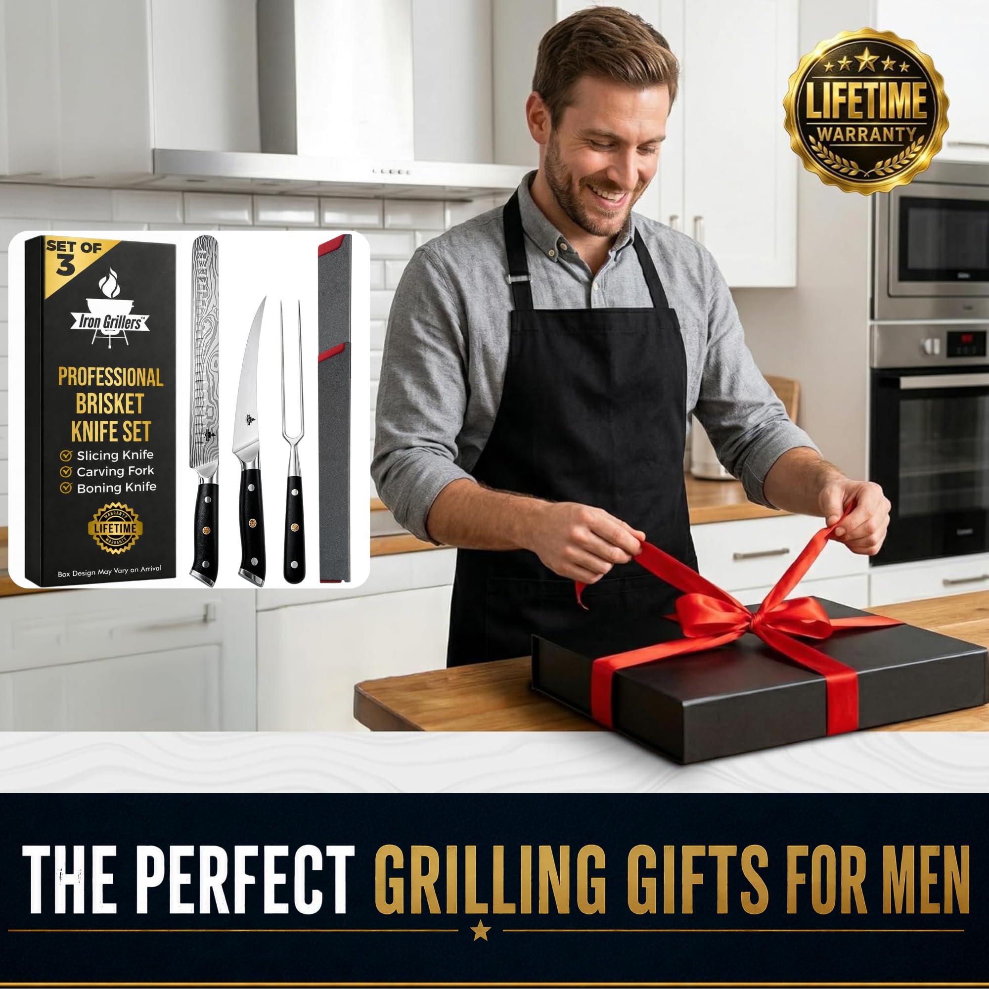 Brisket Knife Set for Meat Carving - 12" Slicing Knife + 6" Curved Boning Knife & Carving Fork for Effortless Meat Cutting, Full Tang & Ergonomic - Razor Sharp German Steel, BBQ Grilling Gifts for Men — Amazon image 6