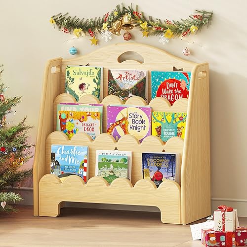 ONBRILL Estantería Montessori de madera de 3 niveles para niños, estante organizador y almacenamiento de juguetes, soporte de exhibición de libros