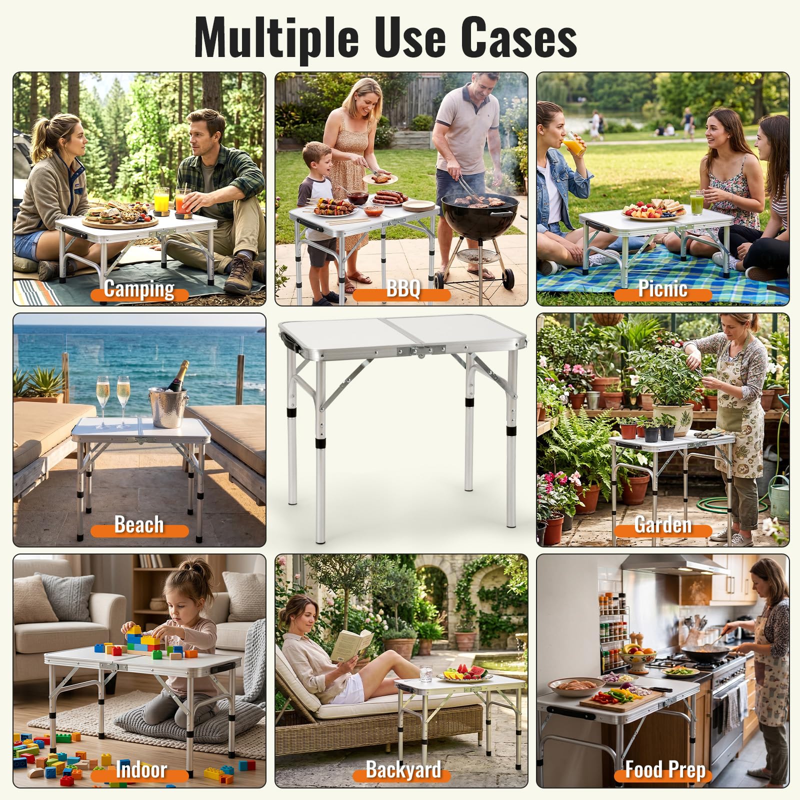 Velway Table de Camping Pliante Portable, Plateau 60×40 cm, Aluminium