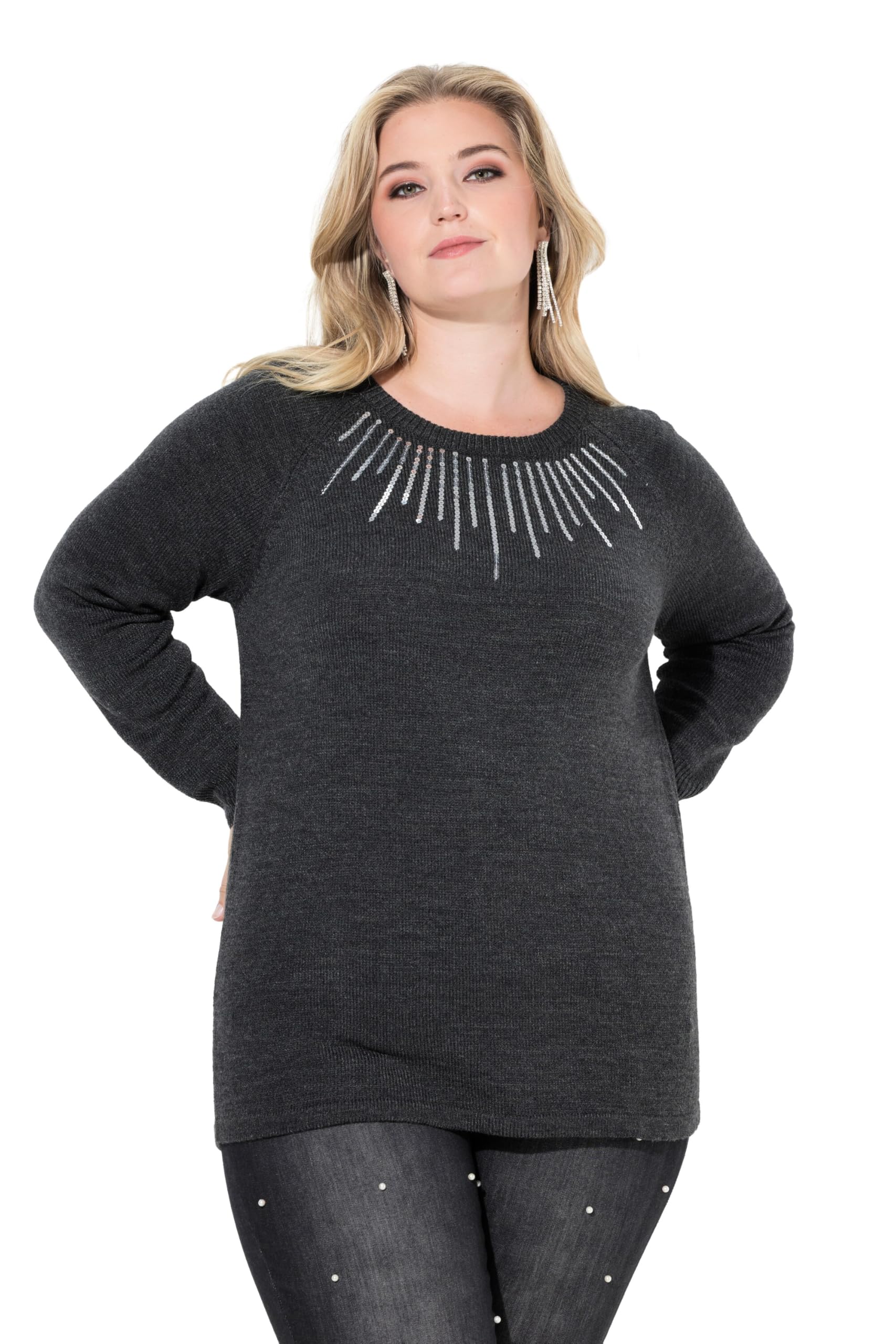 MIAMODA Damen große Größen Übergrößen Plus Size Pullover, Pailletten, Raglan-Langarm 845482