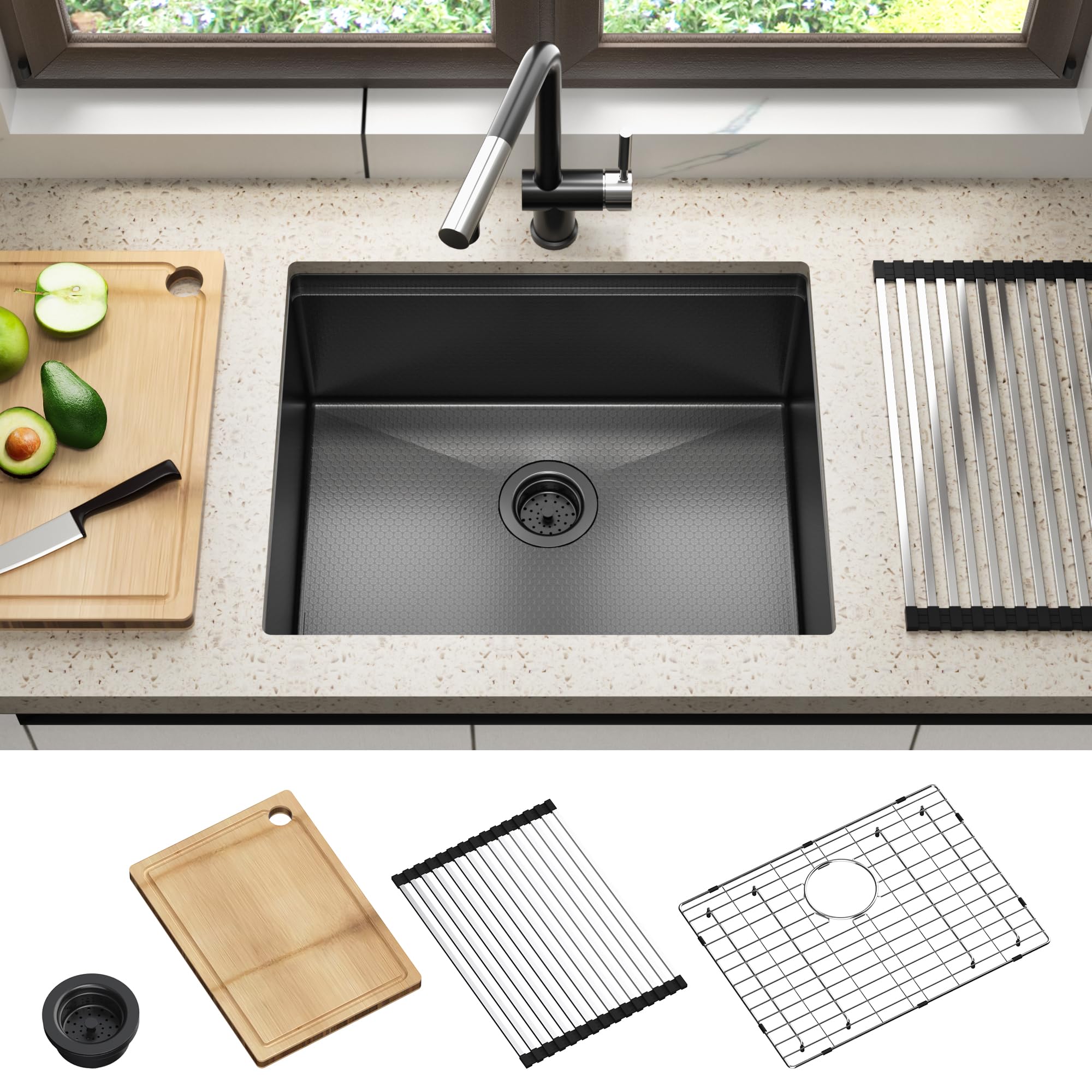 TORVA 24 Inch Undermount Workstation Kitchen Sink - 16 Gauge