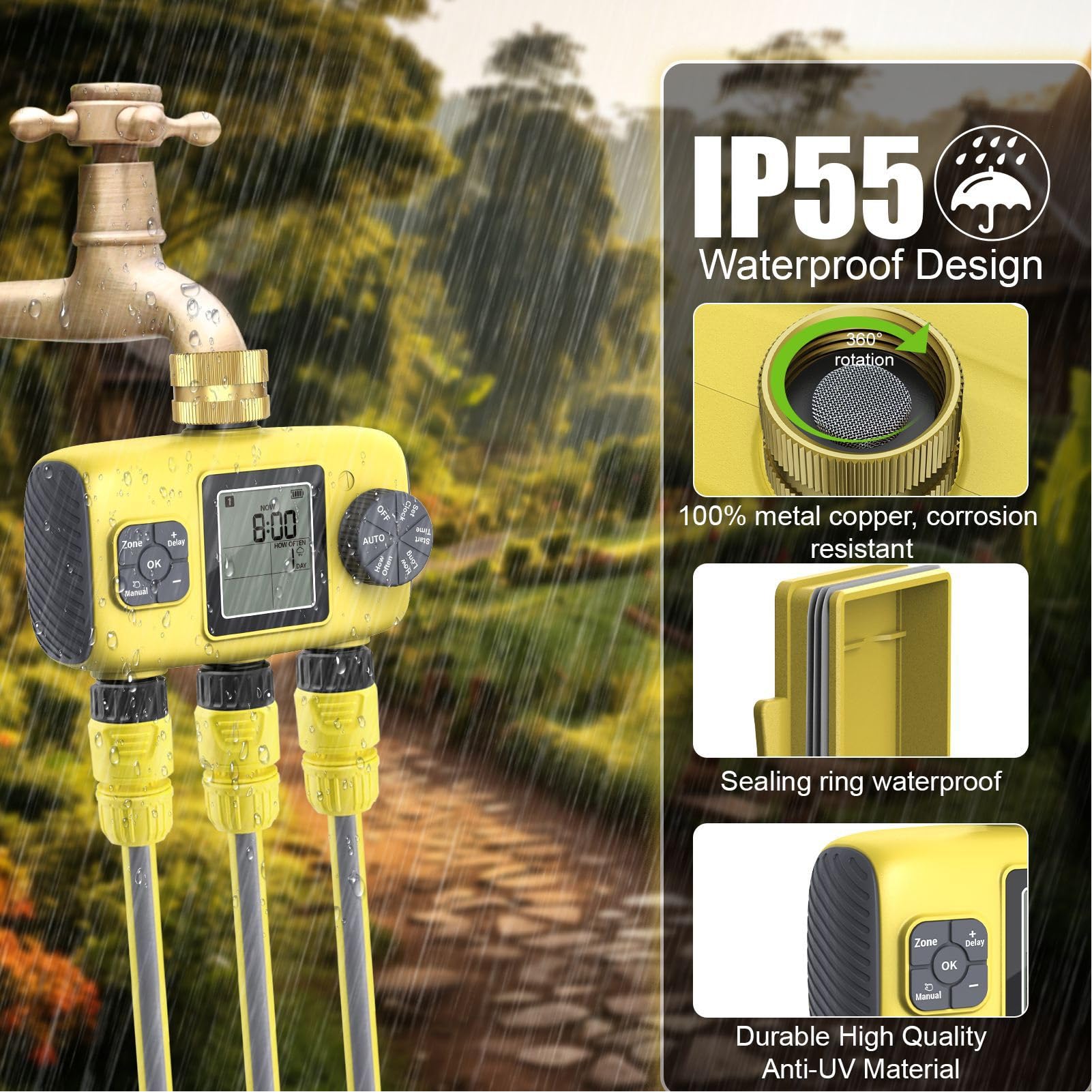 Temporizzatore per irrigazione, timer per rubinetto, timer programmabile per irrigazione con display LCD, funzione di temporizzazione intelligente per di irrigazione del prato da