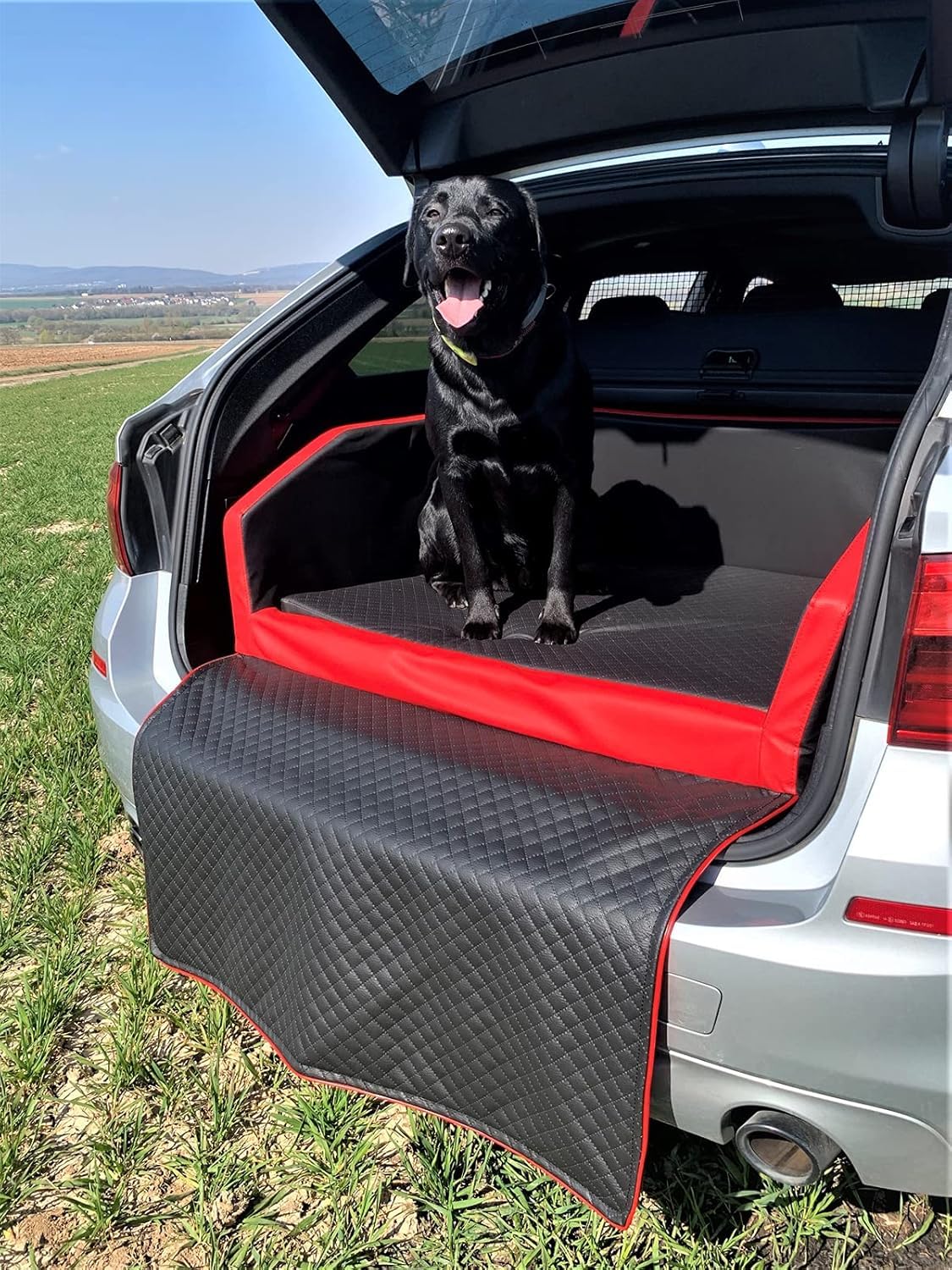 Mayaadi-Home Premium hondenbed, 100 x 80 x 38 cm, hoogwaardige autostoel voor je hond, autohondenbed met beschermdeken, kofferbakbed van kunstleer, reisgrijs, L