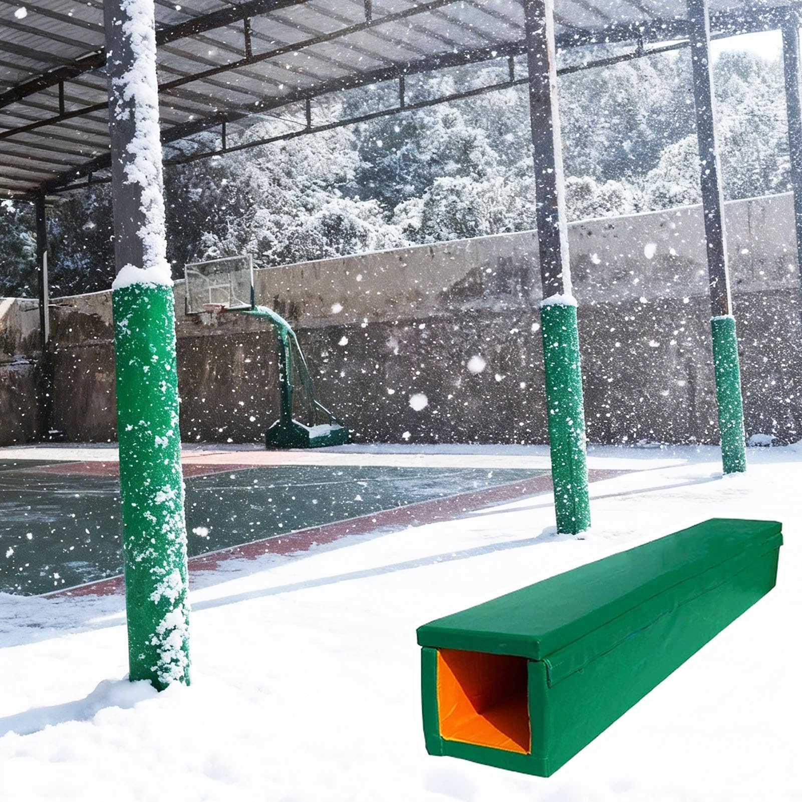 Basketballpfostenpolster, Winterpfostenpolsterung - 1,83 m lange grüne Säulenpolsterung, 2,5 cm dicker, vierseitiger Schaumstoffbezug, wetterfester Außenpfostenschutz für Garage und Keller (