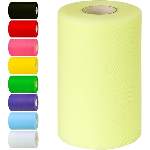 Yellowish Tulle Fabric Rolls 6 Inch by 100 Yards (300 feet) Tulle Roll Spool Fabric for DIY Tutu Skirt Baby Shower Birthday Party Wedding Decorations Christmas Craft Supplies (Yellowish)