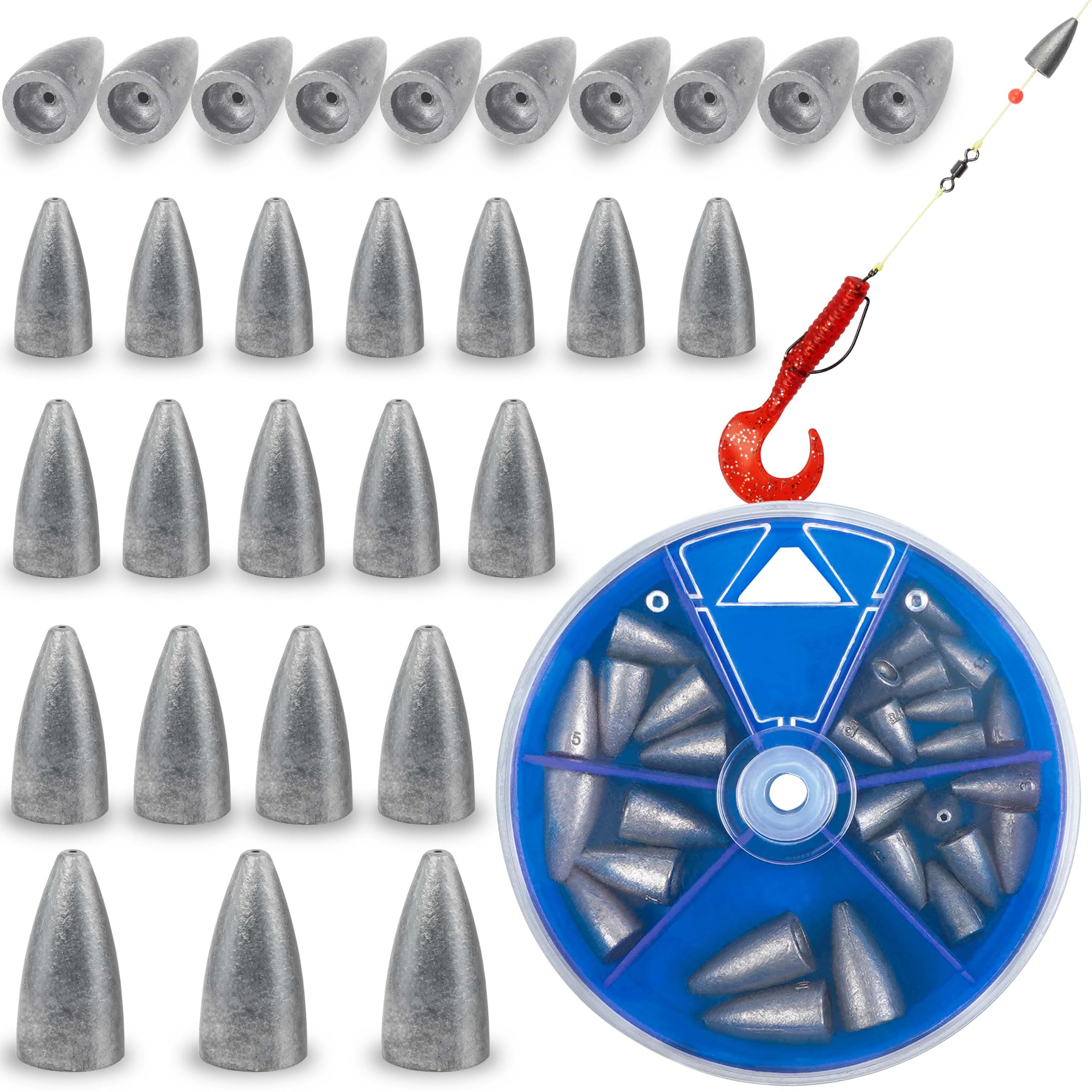 Bullet Sinkers Fishing Weights Kit,29/83pcs Worm Weights for Bass Fishing Slip Sinkers for Texas Rig Carolina Rig Soft Lures