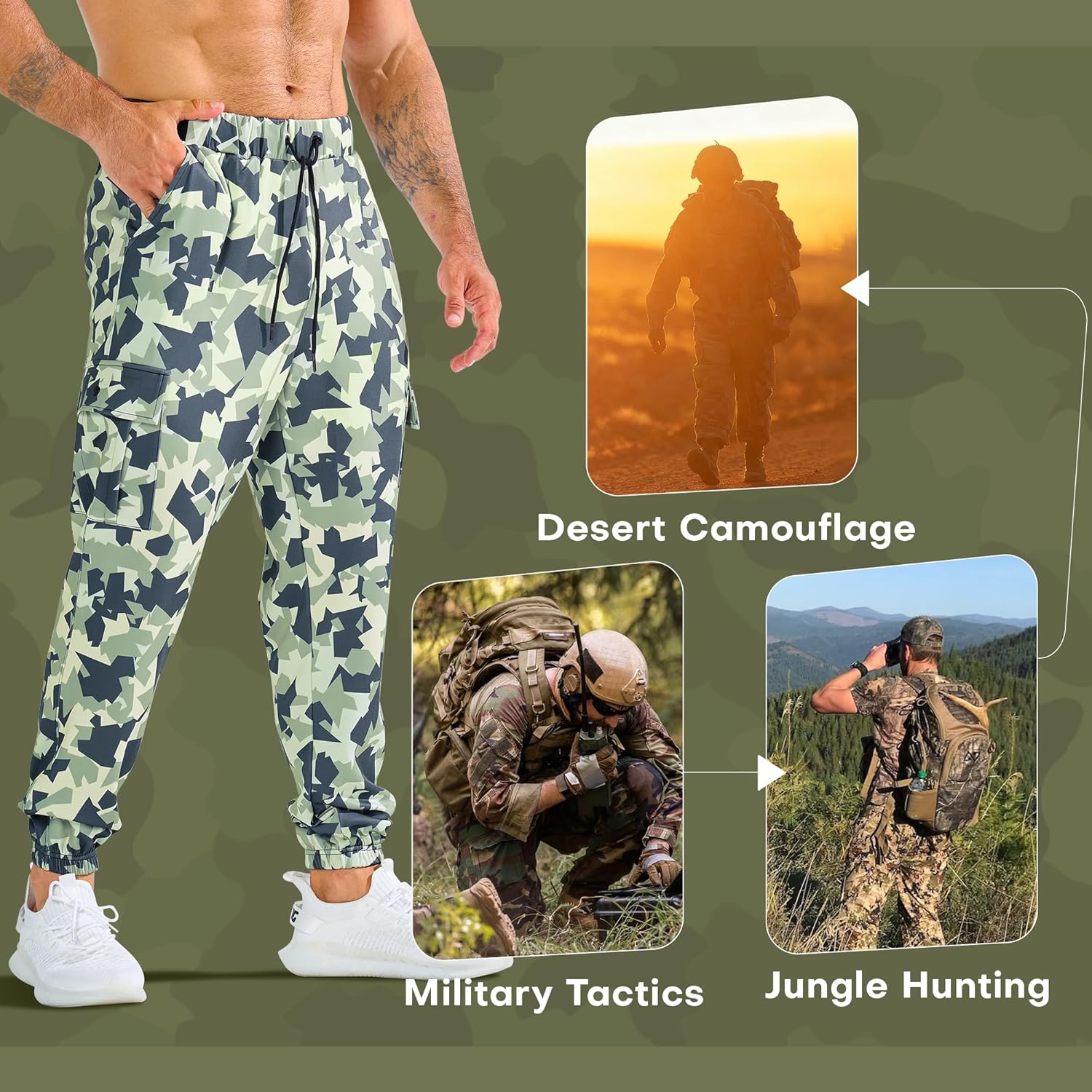 BROKIG Mens MarcoGlaze Gym Joggers, Camo Athletic Workout Pants Cargo Pockets, Casual Camouflage Sweatpants for Running - Image 7