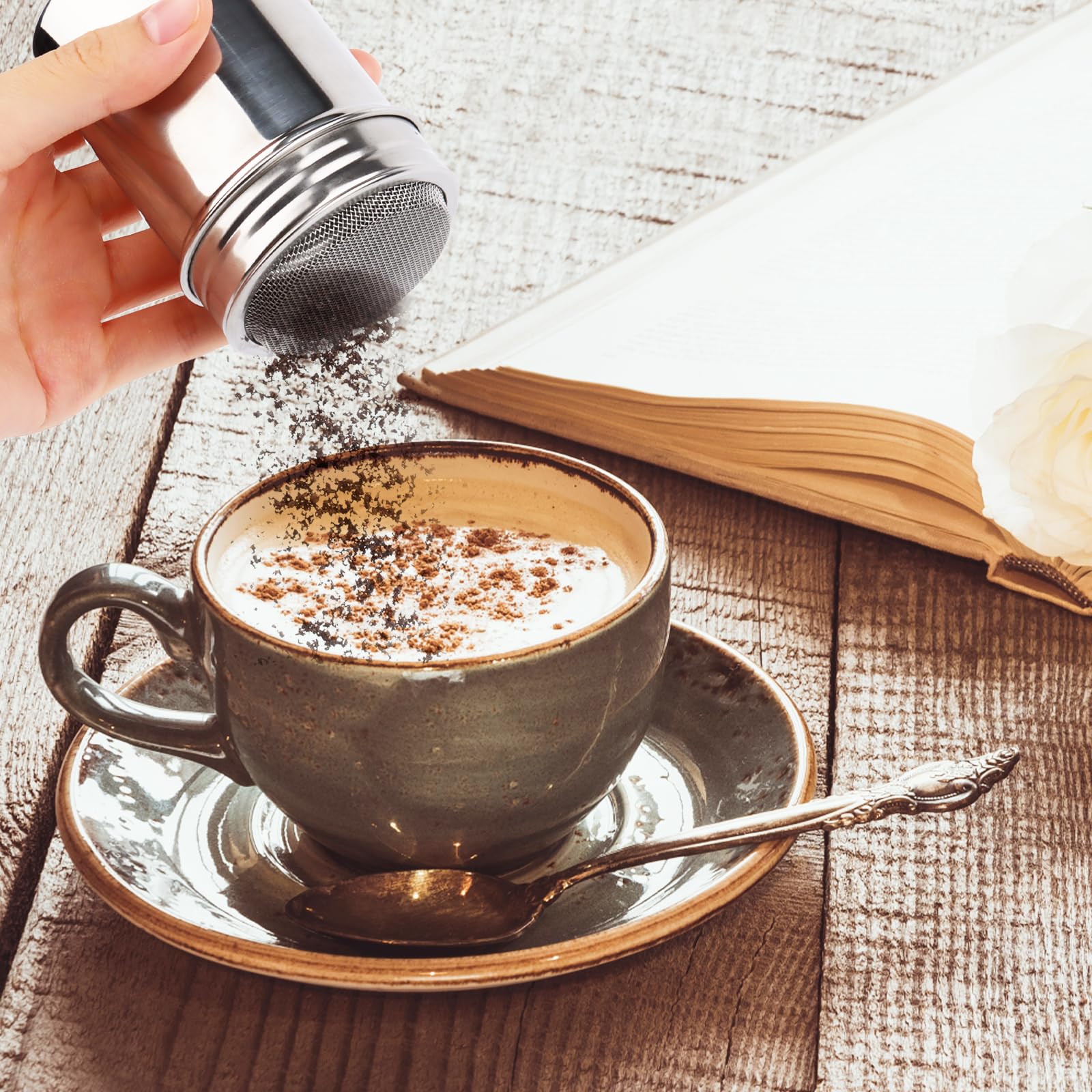 2 szt. Shaker do proszku ze stali nierdzewnej - Shaker z siatki do kakao, kawy, cappuccino - z pokrywką na czekoladę, rozpraszacz do cukru
