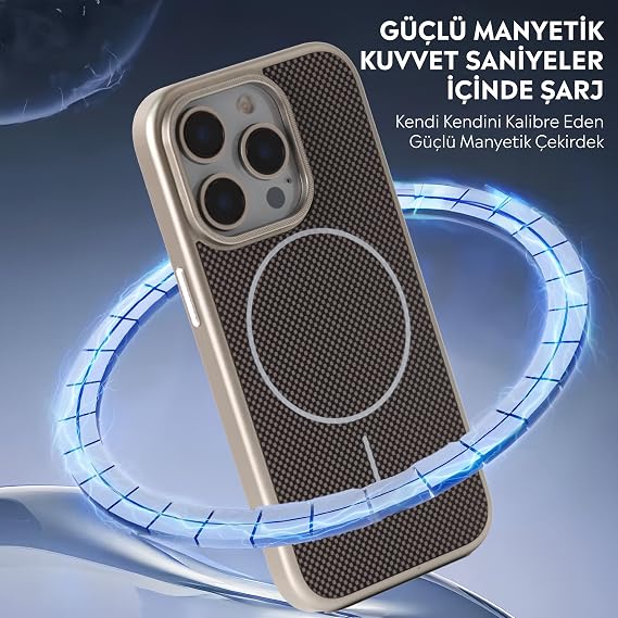 Babylonian iPhone Carbon Fiber Look M-Safe Supported Ultra Protected Slim Fit Case (Silver, iPhone 15 Pro Max)