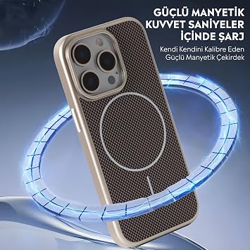 Babylonian iPhone Carbon Fiber Look M-Safe Supported Ultra Protected Slim Fit Case (Silver, iPhone 15 Pro Max)
