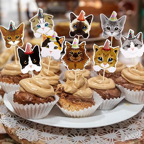 Miniatura 4 de Gyufise 36 piezas de decoración para cupcakes de gatos, caras de gatos, decoración de tartas con temática de gatitos, palillos de dientes,