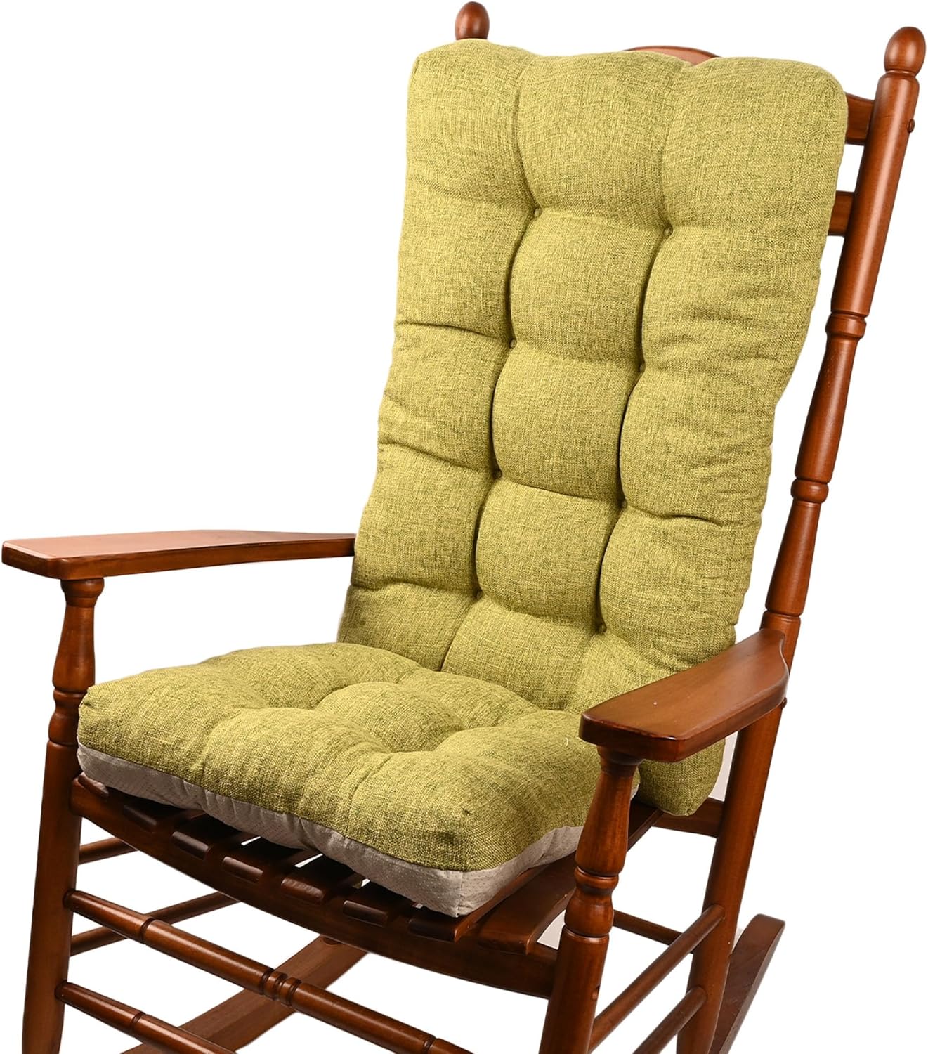 KGPLOME 18 in Jumbo Rocking Chair Cushions with Ties,Non-Slip Durable Linen Pads Thick Padding and Tufted Design for Living Room Rocker (Green, Set of Seat & Back Cushion)