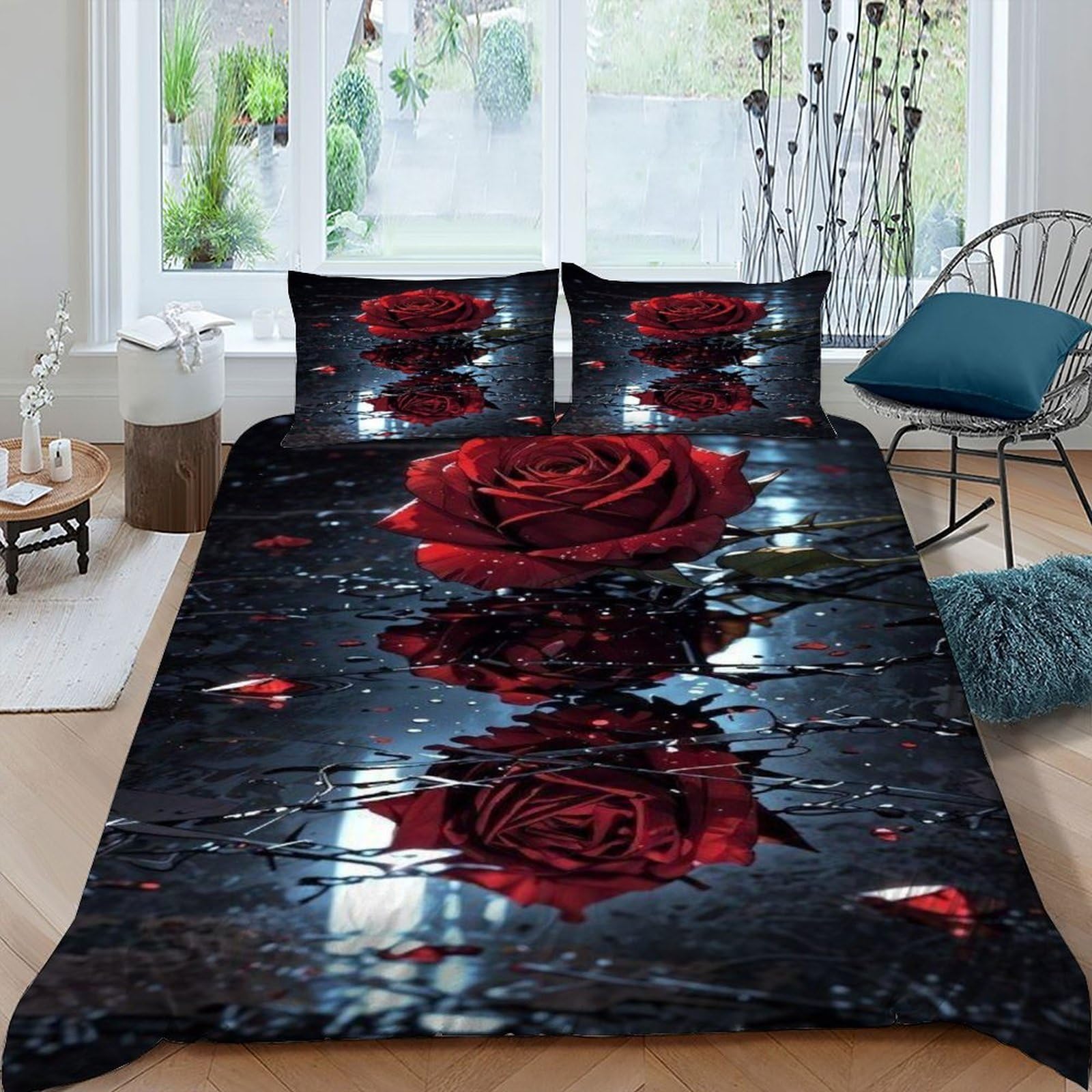 Housse de couette red rose pour rafraîchir une décoration de chambre terne