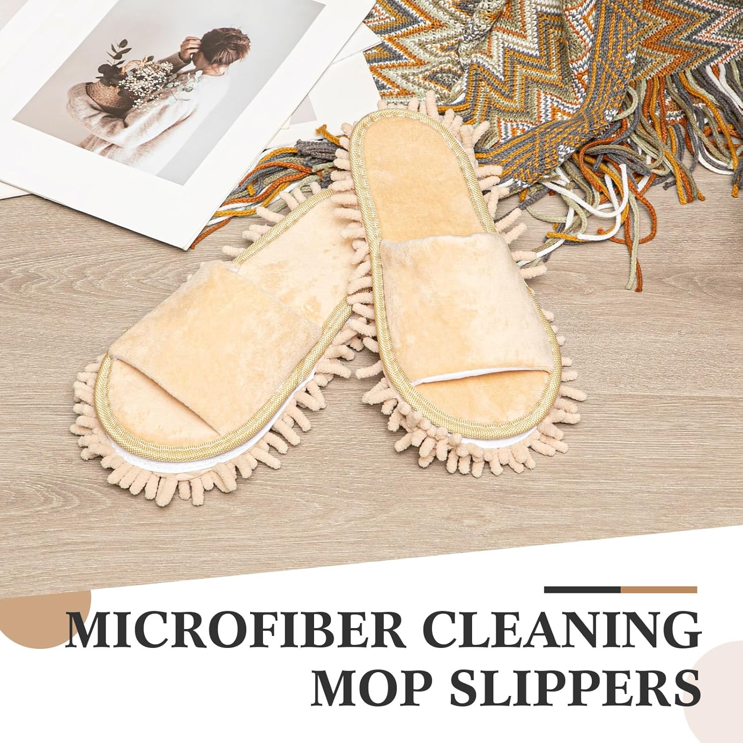 HooLing 10 Pairs Unisex Microfiber Mop Slippers for Floor Cleaning Washable Detachable House Mop Shoes Indoor Dirt Dusting Mopping Slippers for Women Men Home Office Kitchen, 4 Colors (Medium)