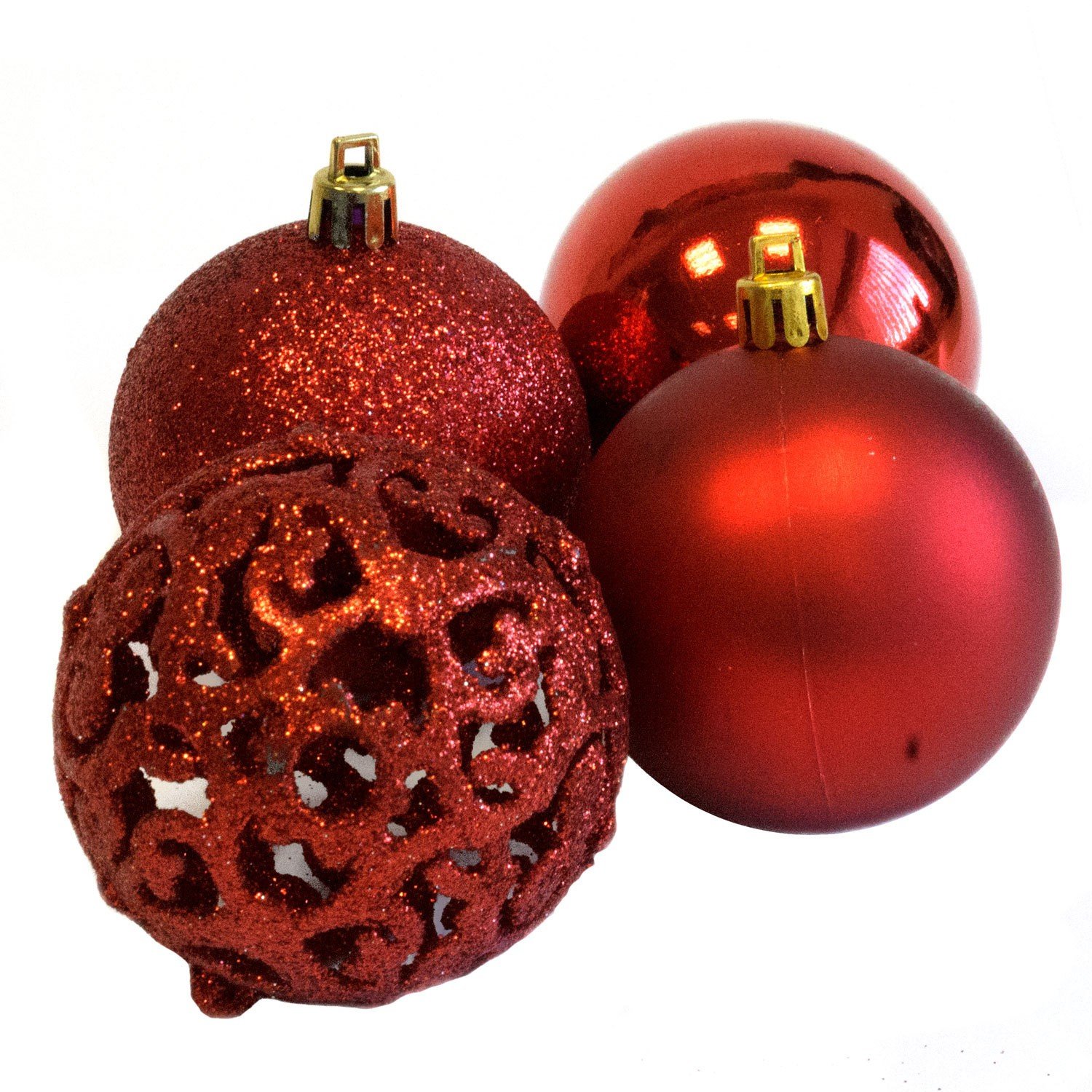 Regali di Natale Set di 100 palline di Natale - Decorazione - Infrangibile - Per interni ed esterni - Plastica - Ø3/4/6 cm - Opache, lucide, glitterate e aperte - Rosso
