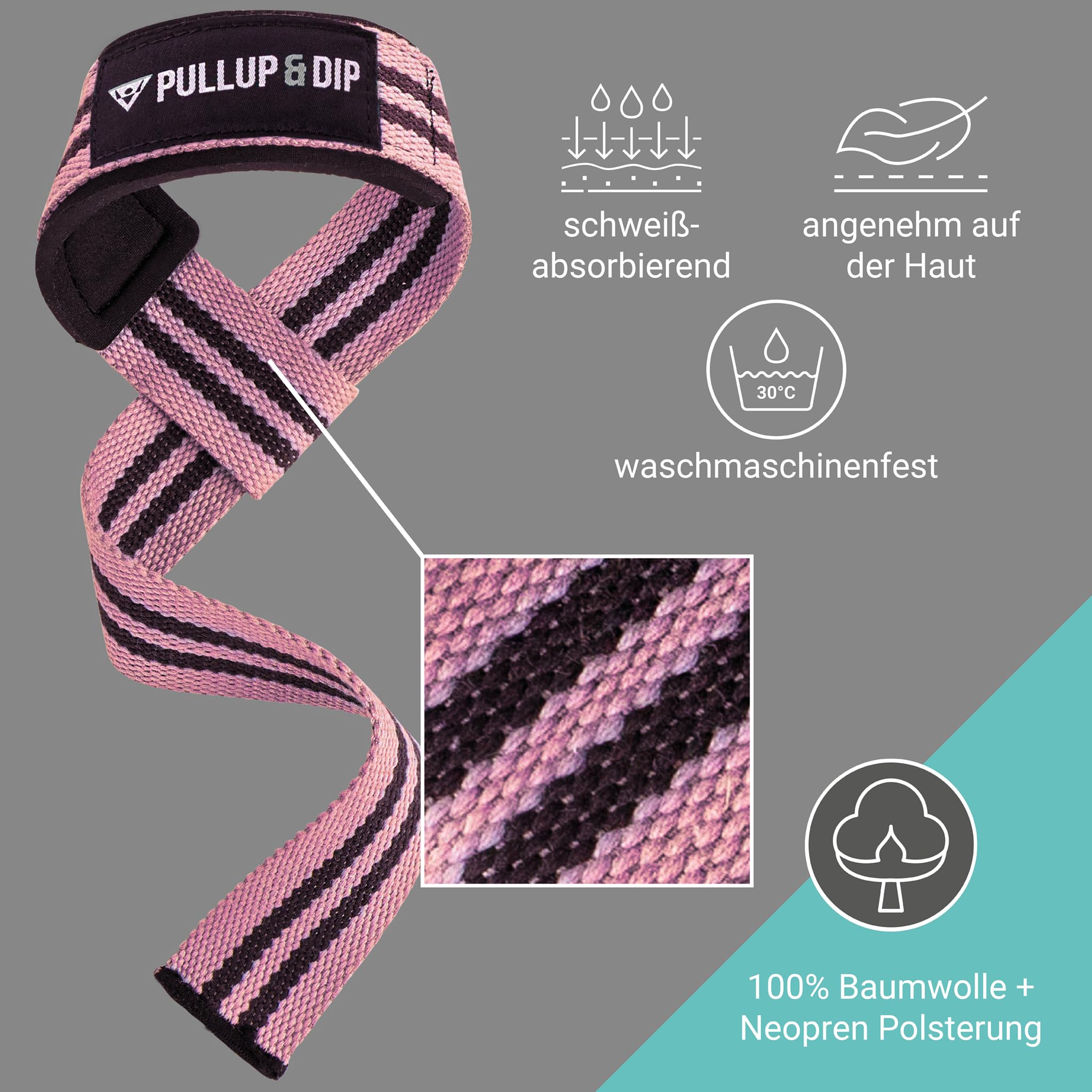 PULLUP & DIP Zughilfen fürs Krafttraining, gepolsterte Gewichtheber-Schlaufen, Handgelenk-Gurte, Zugschlaufen für Weightlifting, Bodybuilding, Latzug, Kreuzheben, Lifting Straps (1 Paar)