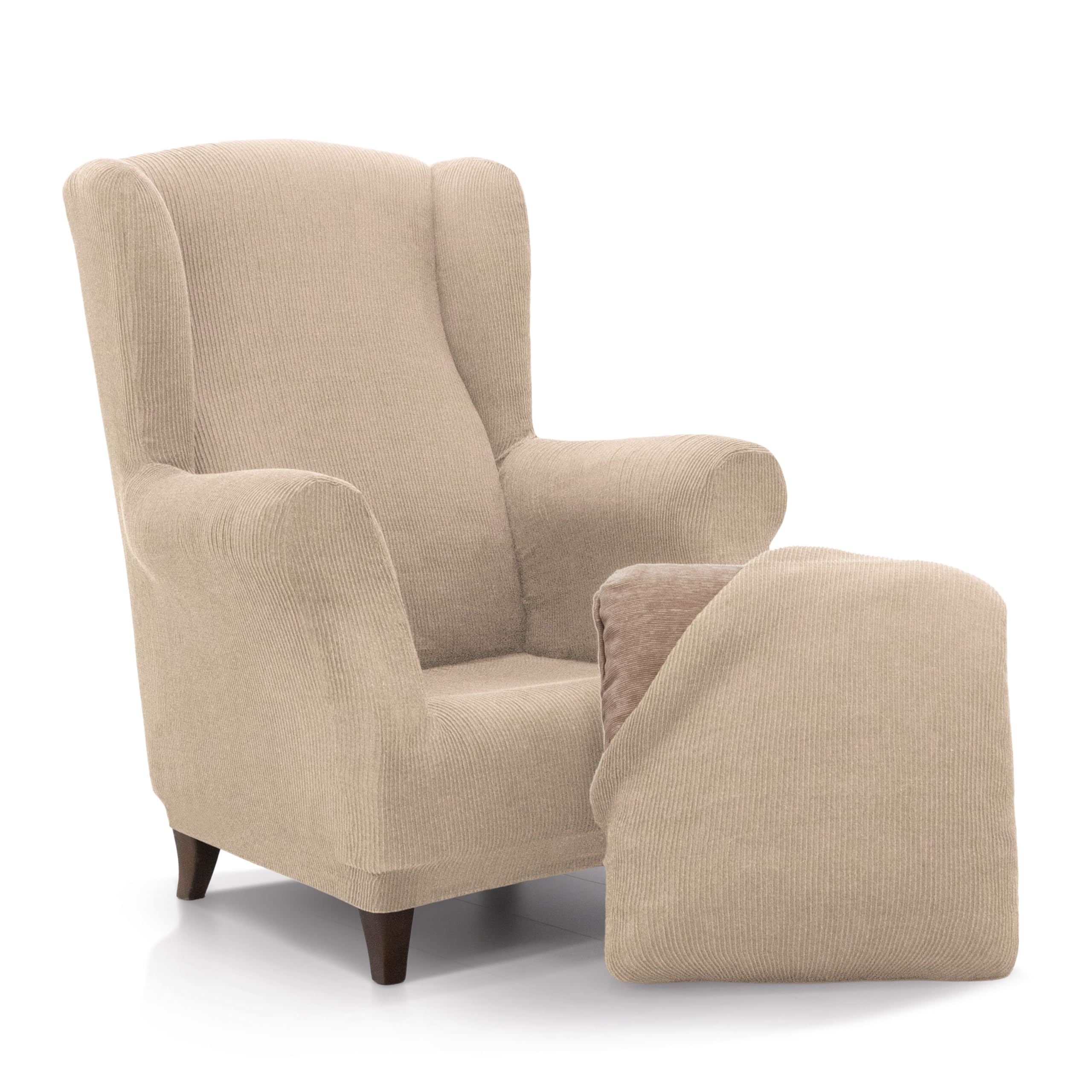 FAVERTI® Funda de Sillón Orejero Elástica de 70 a 100cm | Modelo Reale | Beige | Funda Ajustable Sillón Orejero Universal | Protector de Calidad de Tejido Jacquard Tacto algodón